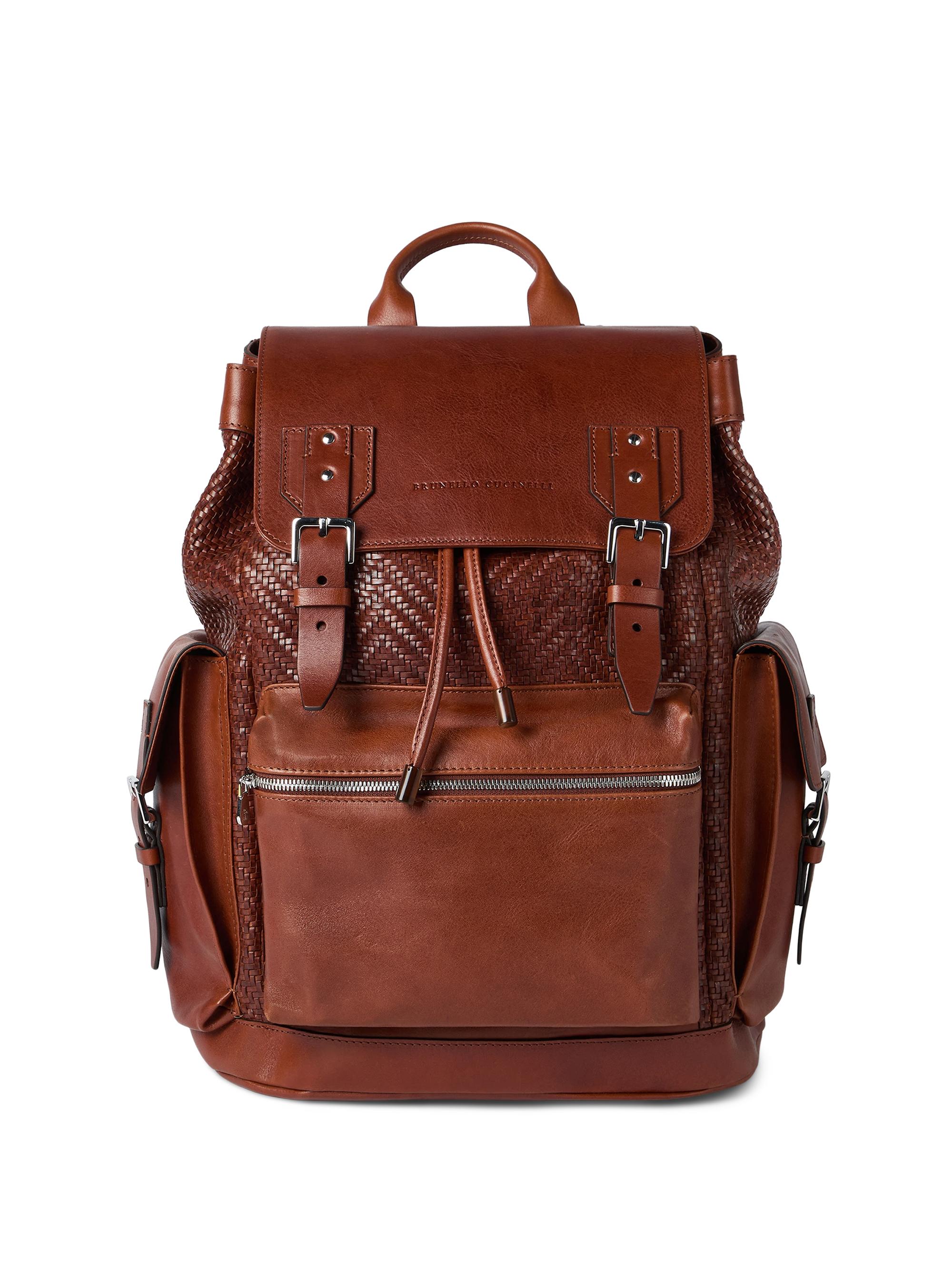 Brunello Cucinelli Men's Braided Calfskin and Cowhide City Backpack - Cognac