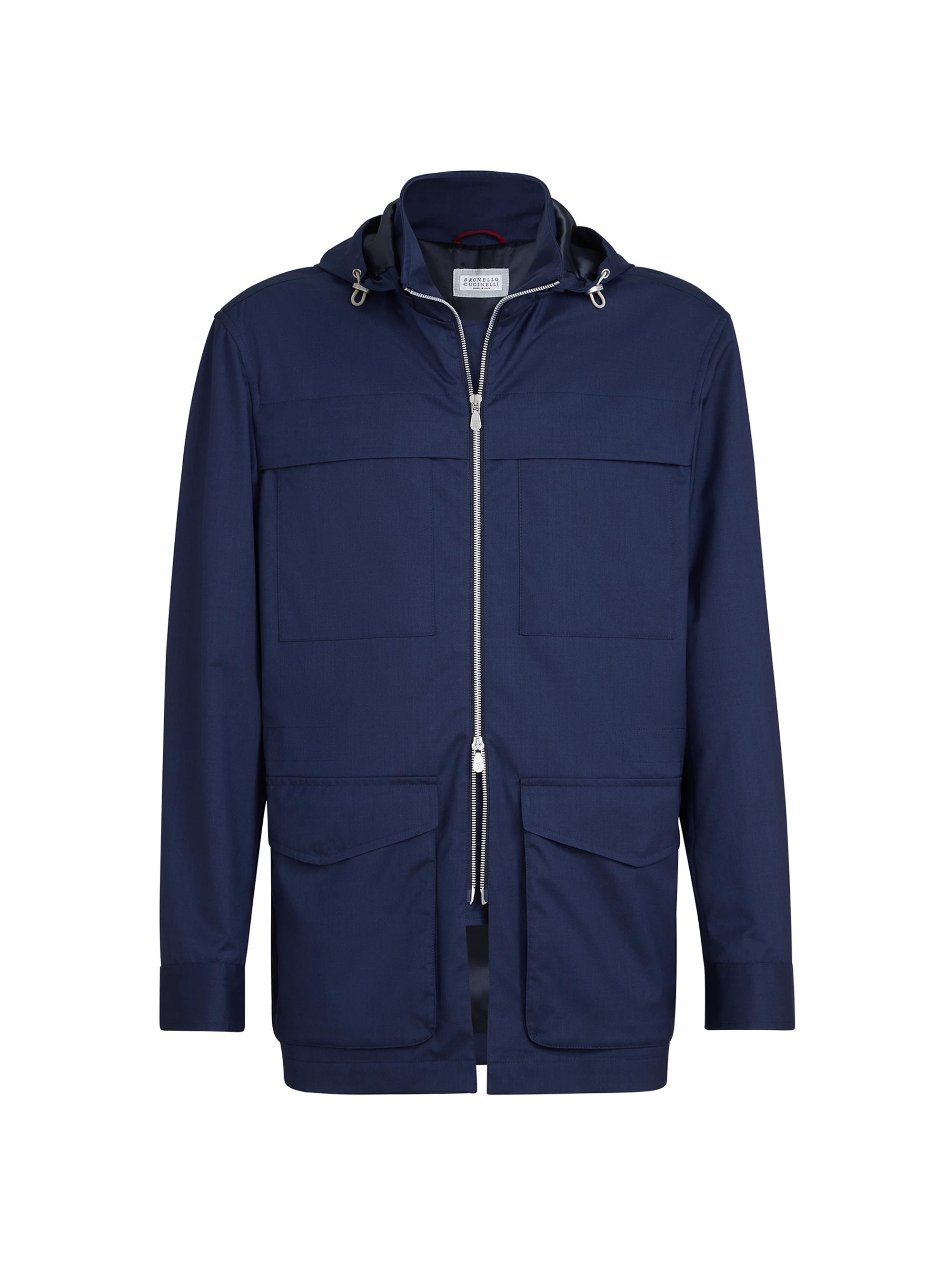 Brunello Cucinelli Men's Bonded Silk and Virgin Wool Safari Jacket - Blue