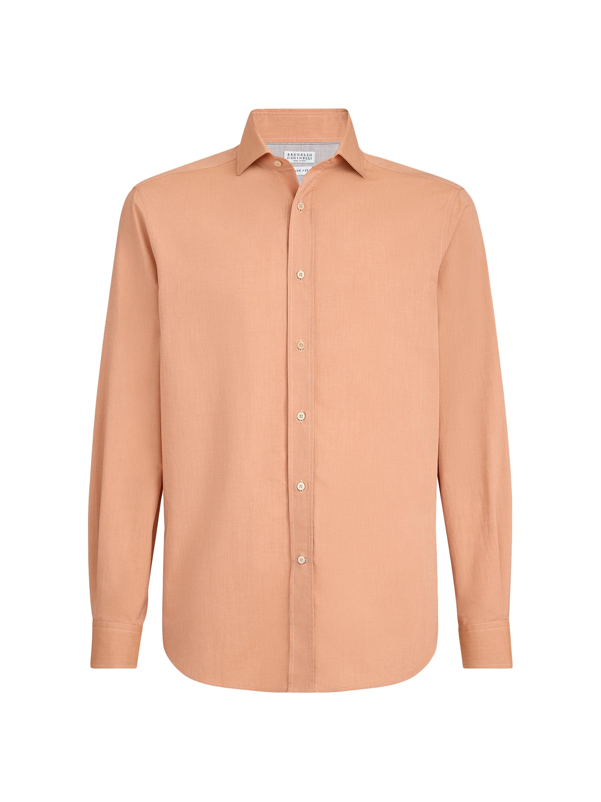 Brunello Cucinelli Men's Poplin Easy Fit Shirt with Spread Collar - Apricot