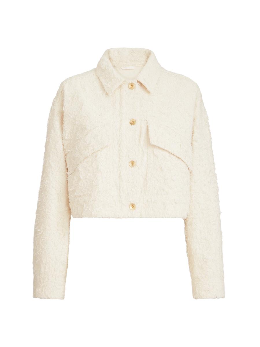 Brunello Cucinelli Women's Fuzzy Dyed Denim Outerwear Jacket With Monili In White