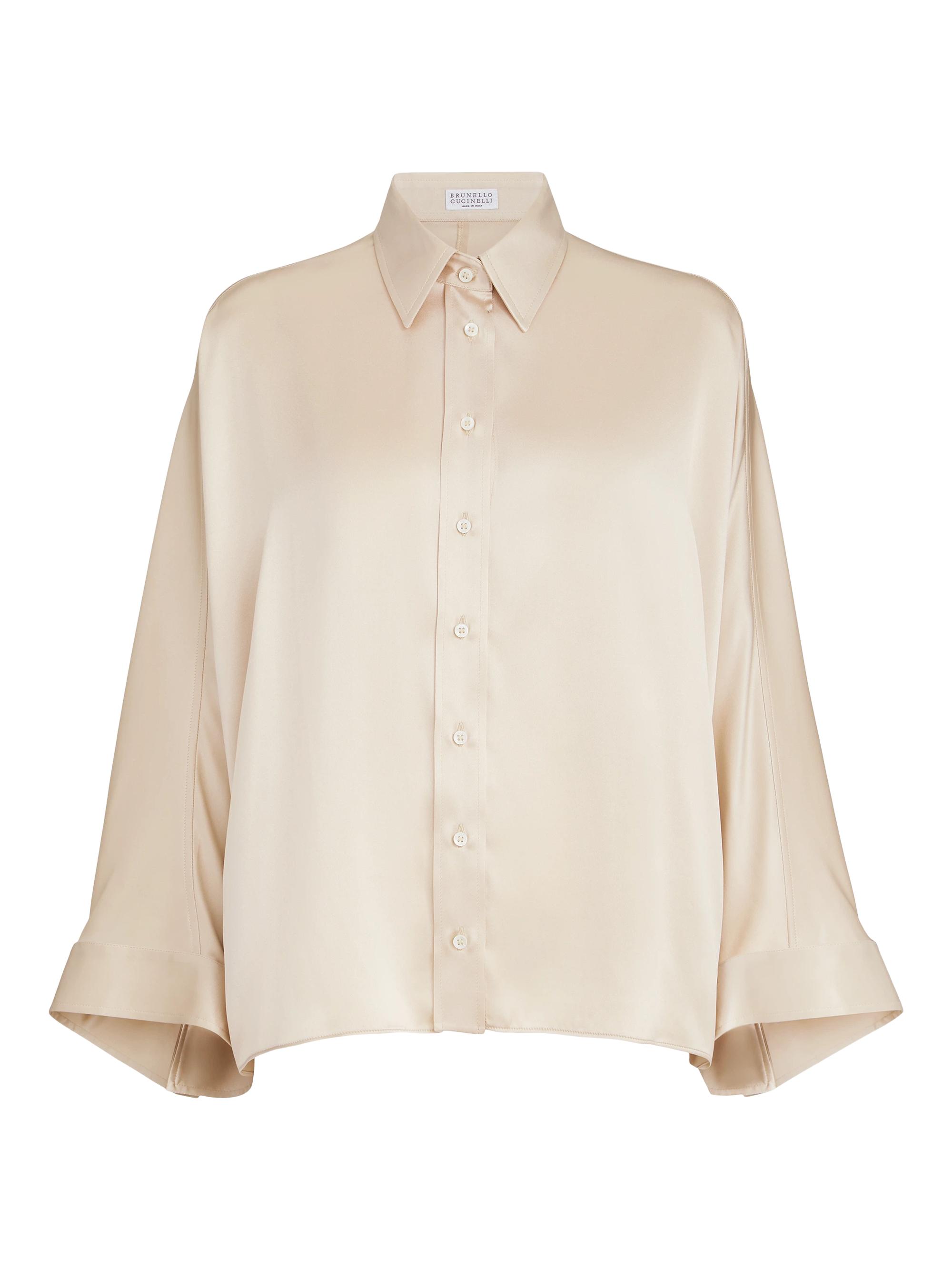 Brunello Cucinelli Women's Stretch Silk Satin Shirt with Monili - Sand
