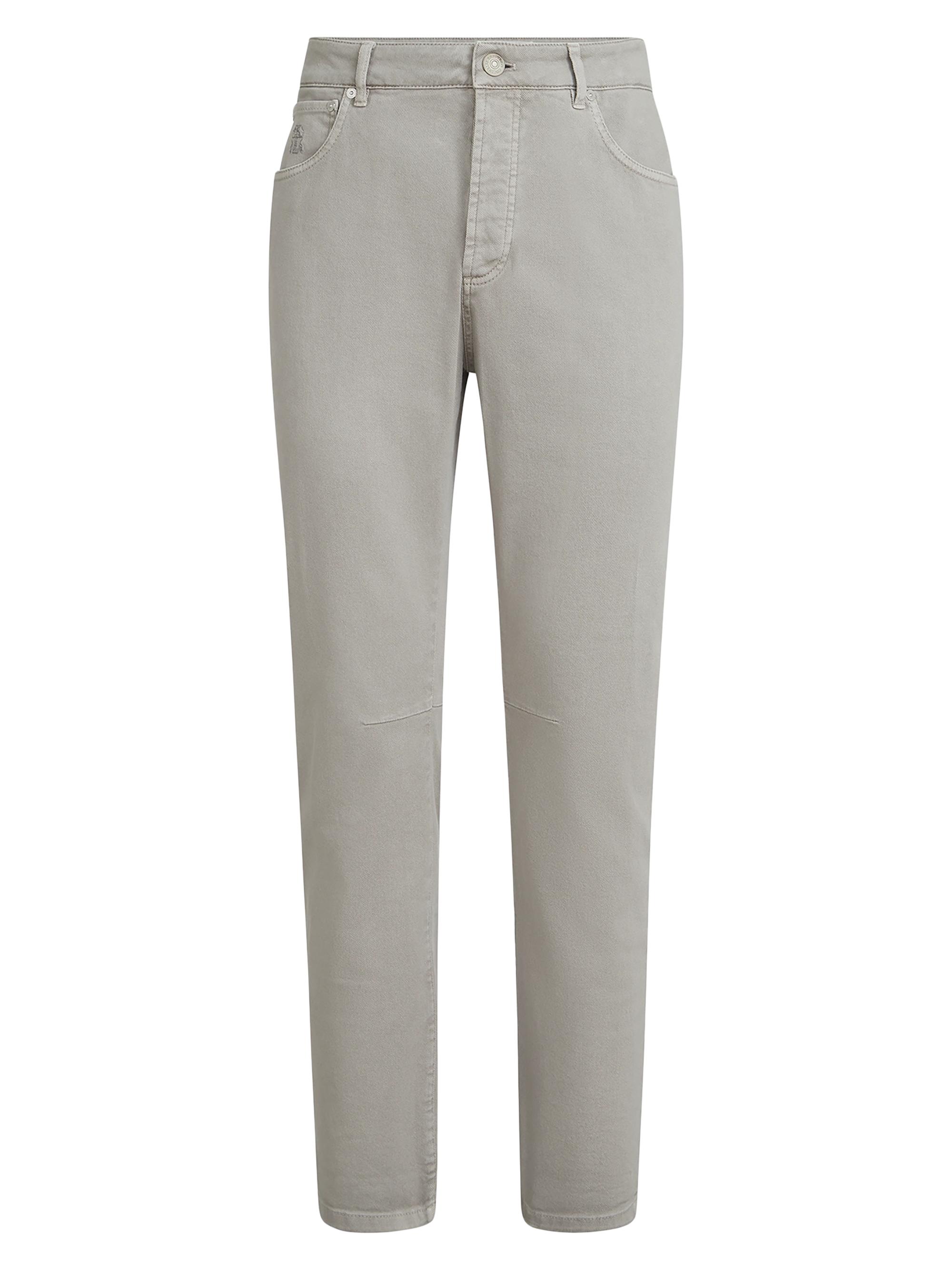 Brunello Cucinelli Men's Garment Dyed Five Pocket Jeans in Comfort Denim - Light Grey