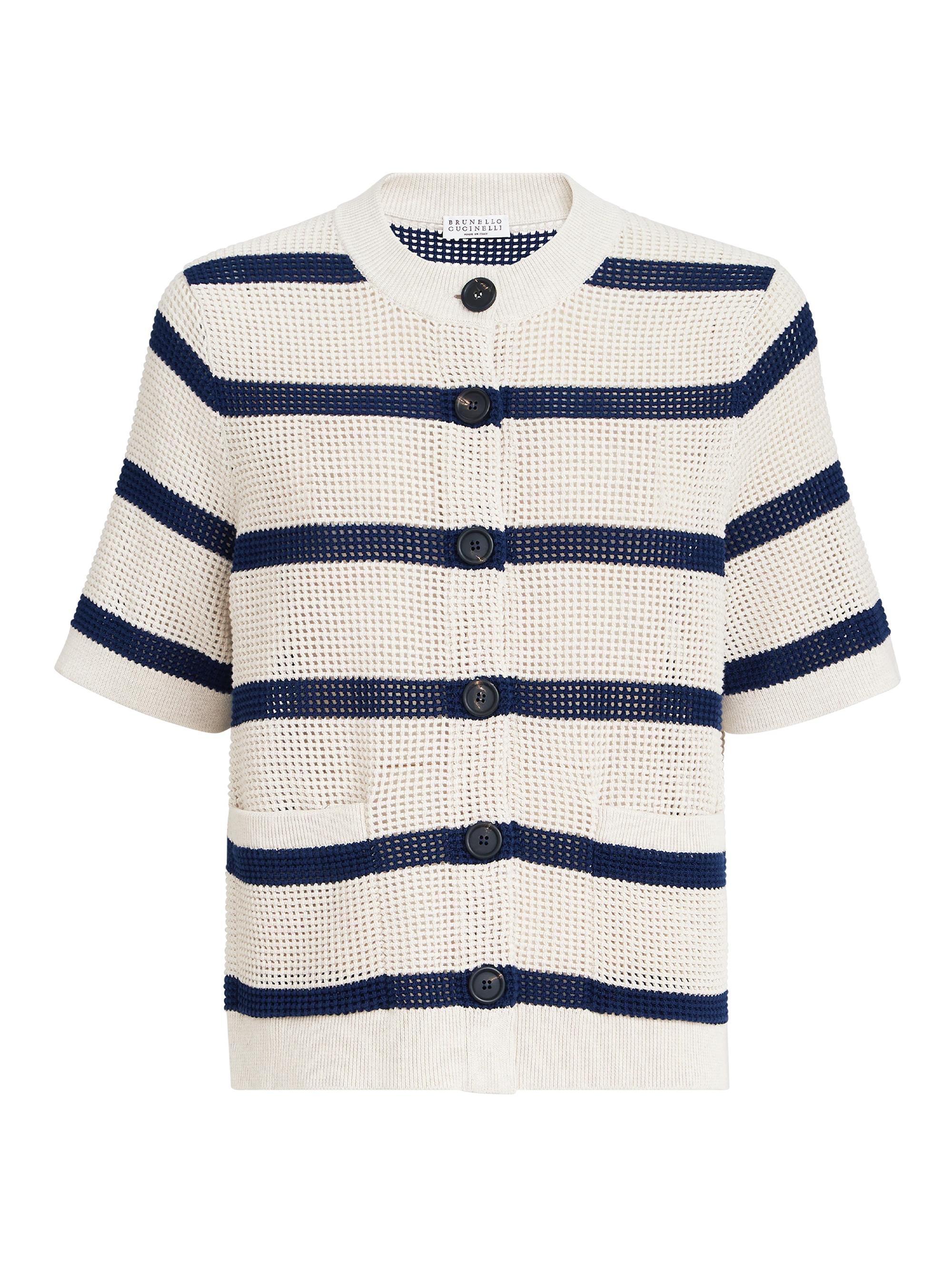 Brunello Cucinelli Women's Cotton Net Striped Cardigan - Blue