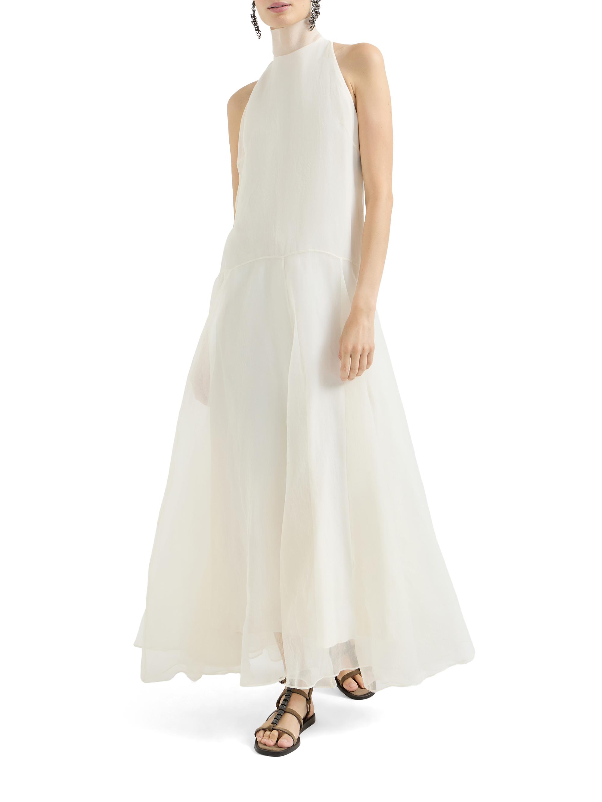 Brunello Cucinelli Crispy Silk Maxi Dress with Monili | Saks Fifth