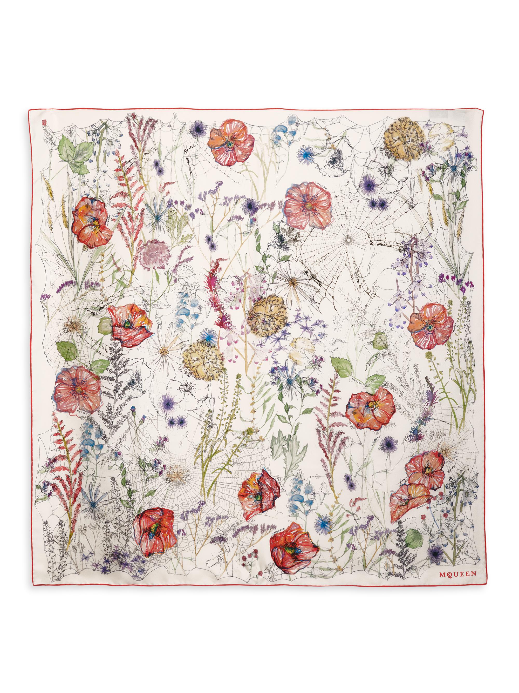 McQueen Women's Floral Spider Silk Square Scarf -  Red