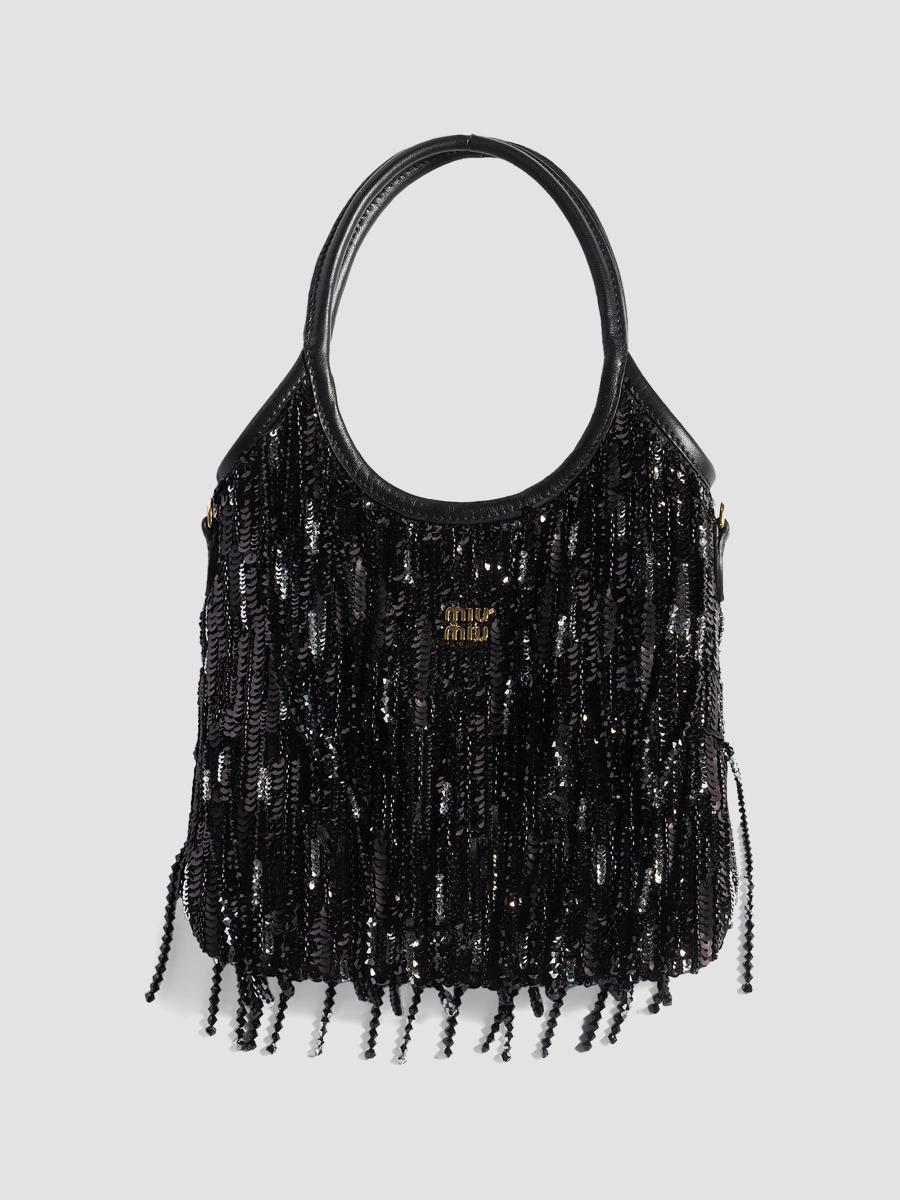 Miu Miu Ivy Satin Top Handle Handbag with Crystal and Sequin