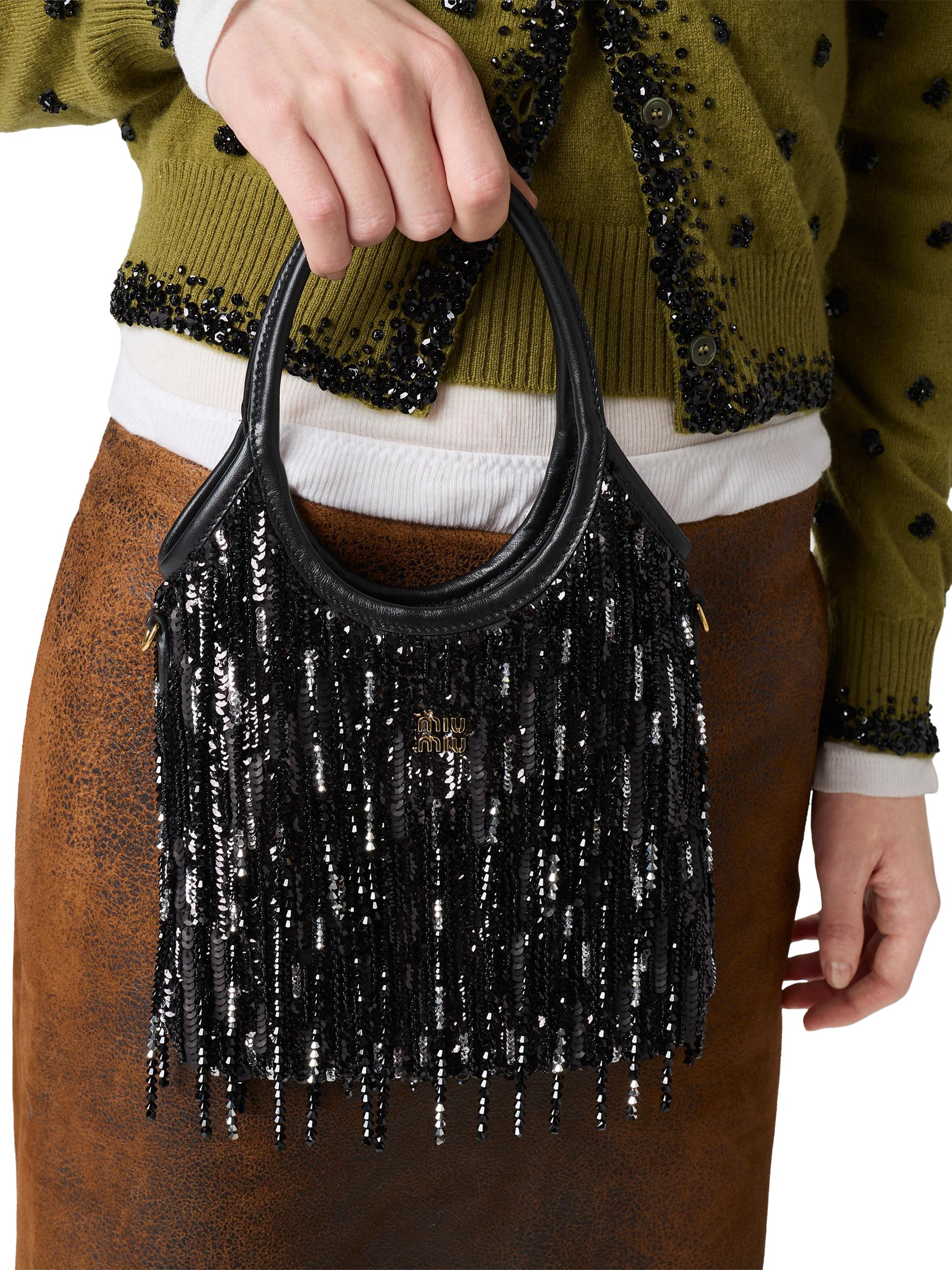 Miu Miu Ivy Satin Top Handle Handbag with Crystal and Sequin