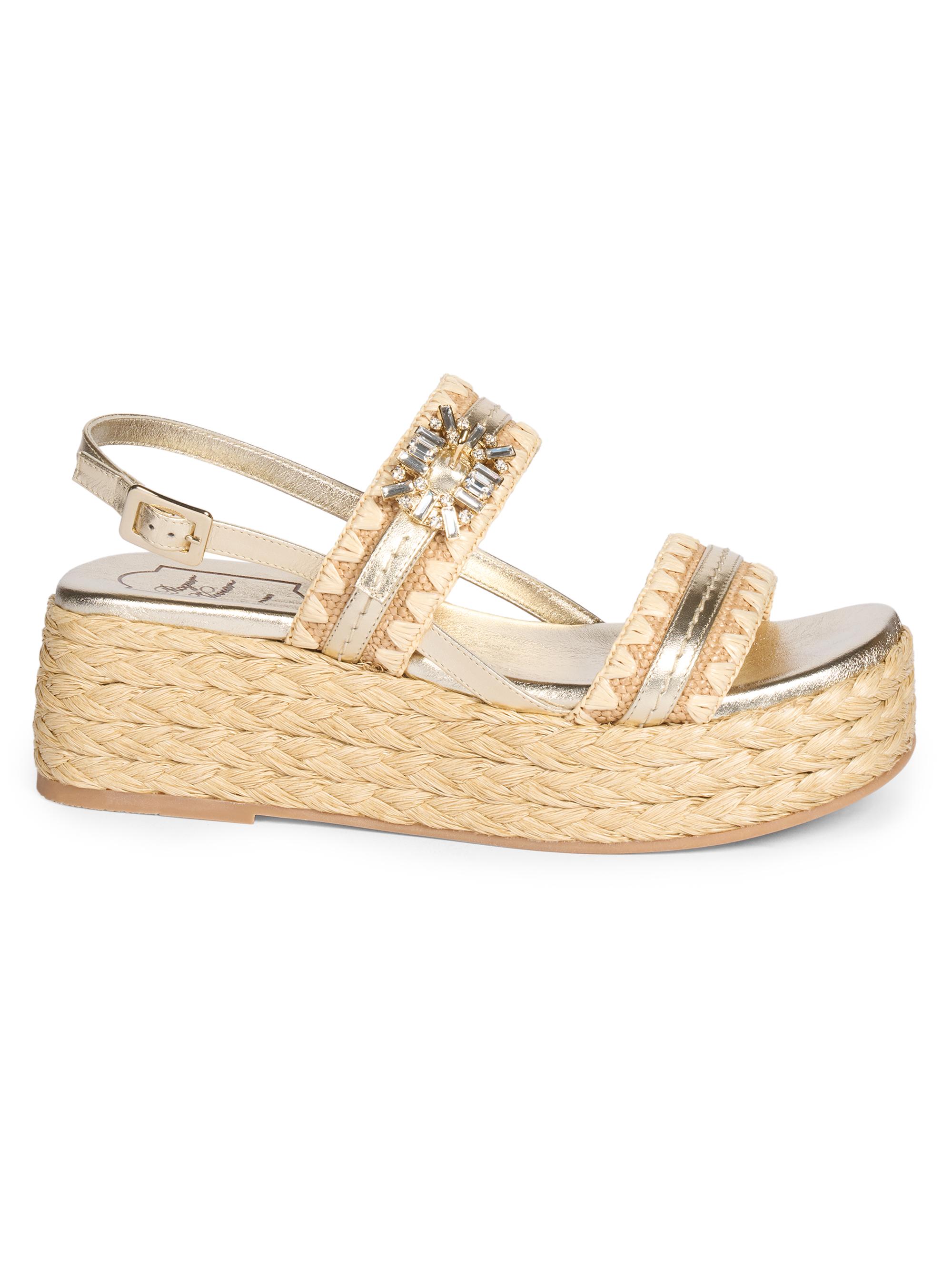 Roger Vivier Women's Summer Strass 60MM Leather-Raffia Espadrille Sandals - Crema Chiaro Oro