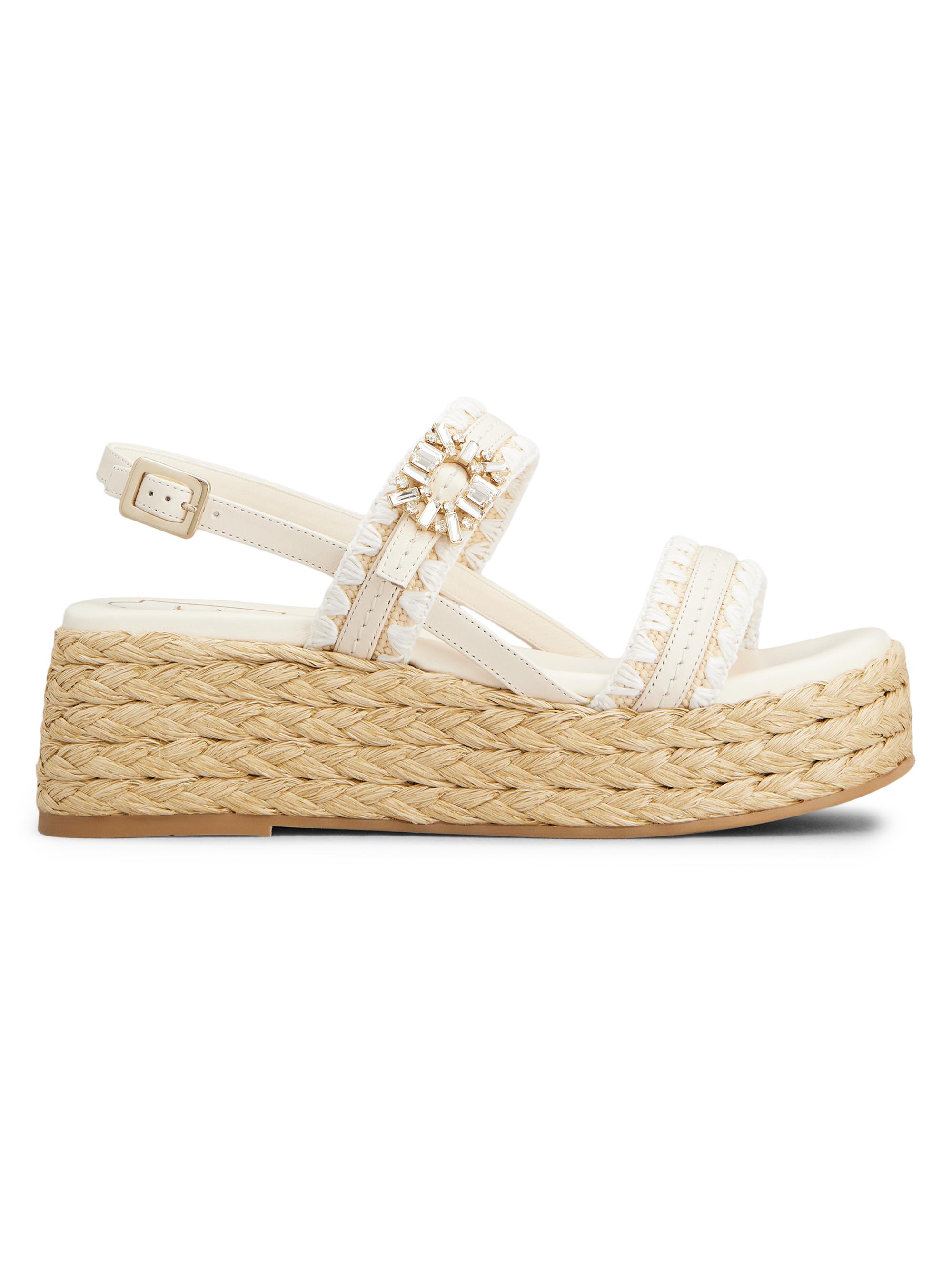 Roger Vivier Women's Summer Strass 60MM Leather & Raffia Espadrille Sandals - Bianco Cire