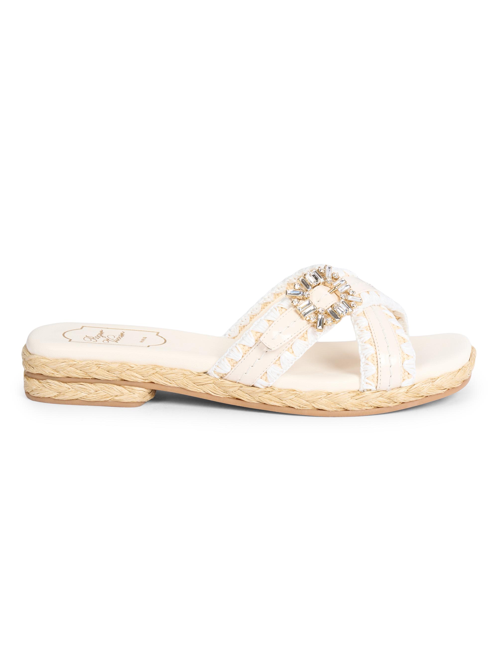 Roger Vivier Women's Strass Leather & Raffia Slides - Bianco Cire  Sandals