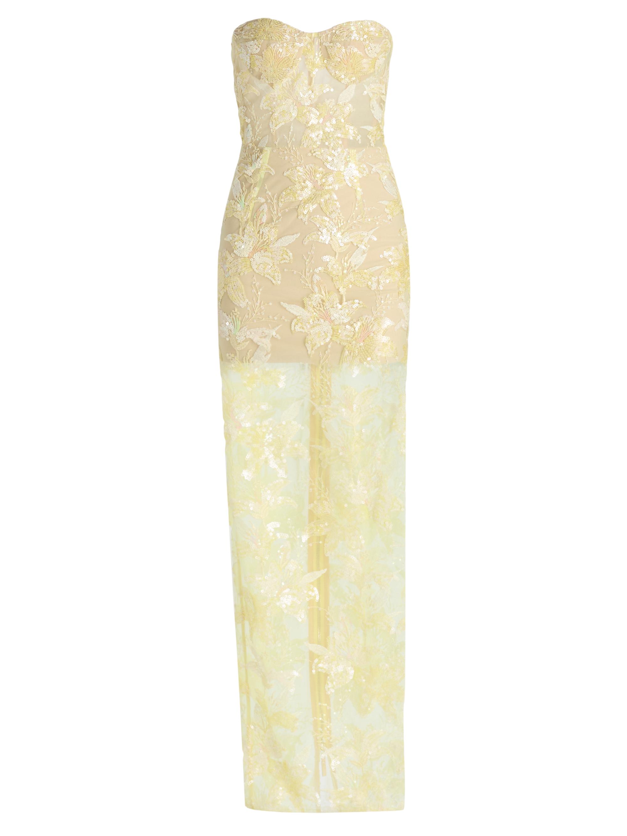 Bronx Banco Jasmine Gold Floral Appliqu A-Line Gown | Saks Fifth Avenue