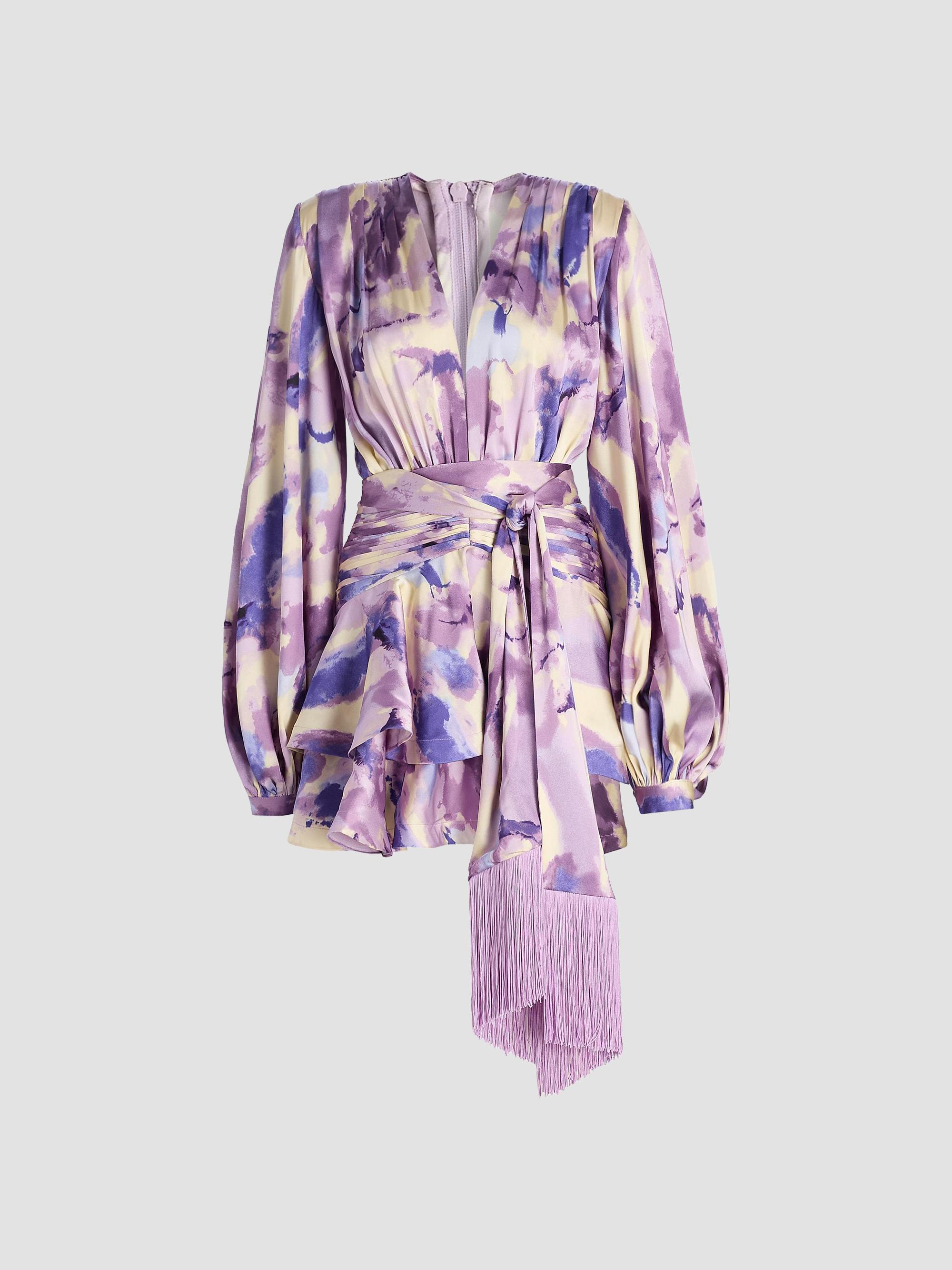 Bronx Banco Women's Wisteria Bedouin Abstract A-Line Minidress - Purple Multi | Thumbnail 9