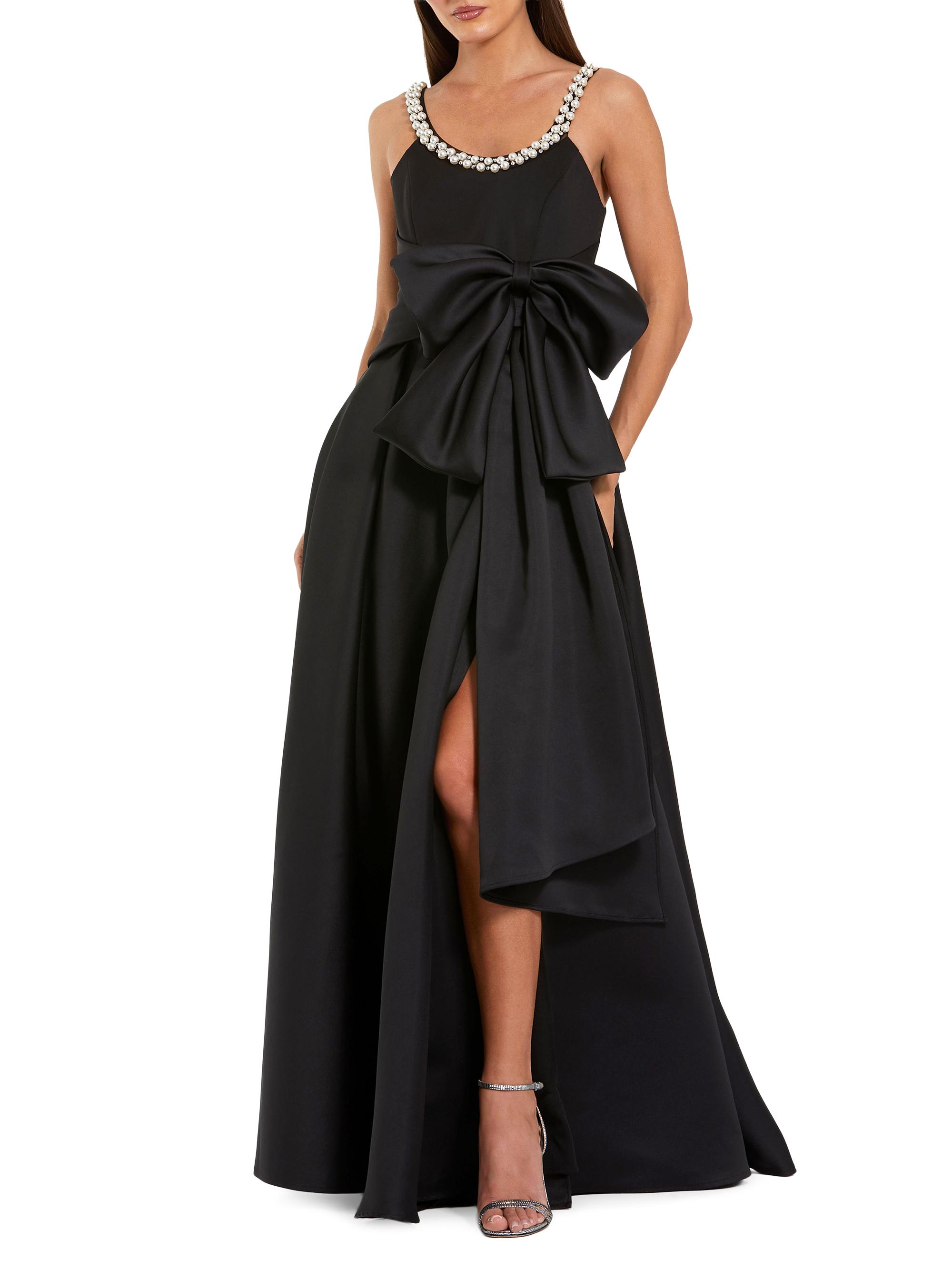 Mac Duggal Women's Petite Ieena 1 Bow-Detailed Satin A-Line Gown - Black Petite 12