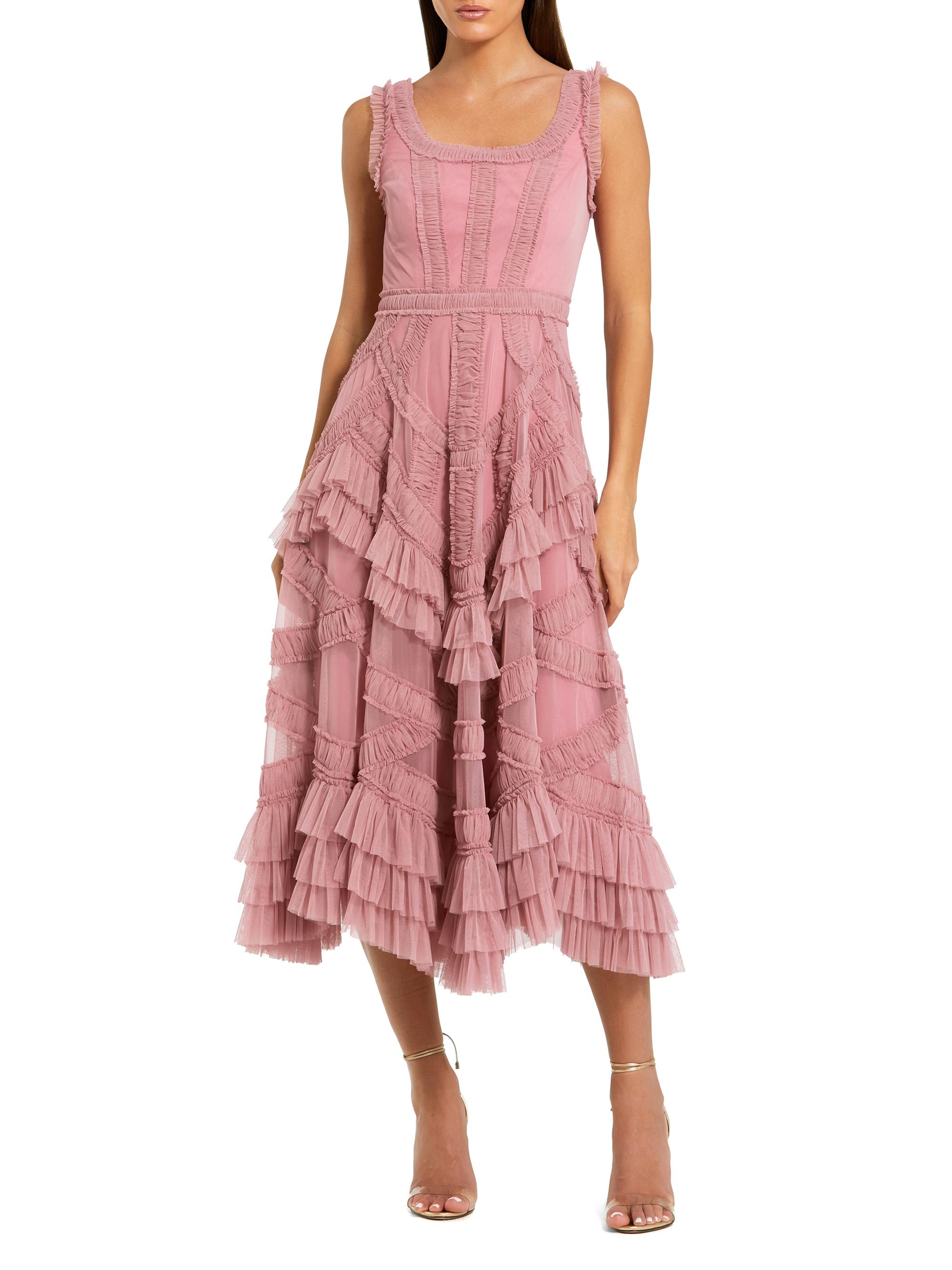 Women’s Petite Ruffled A-Line Cocktail Dress – Antique Rose – Size Petite 8