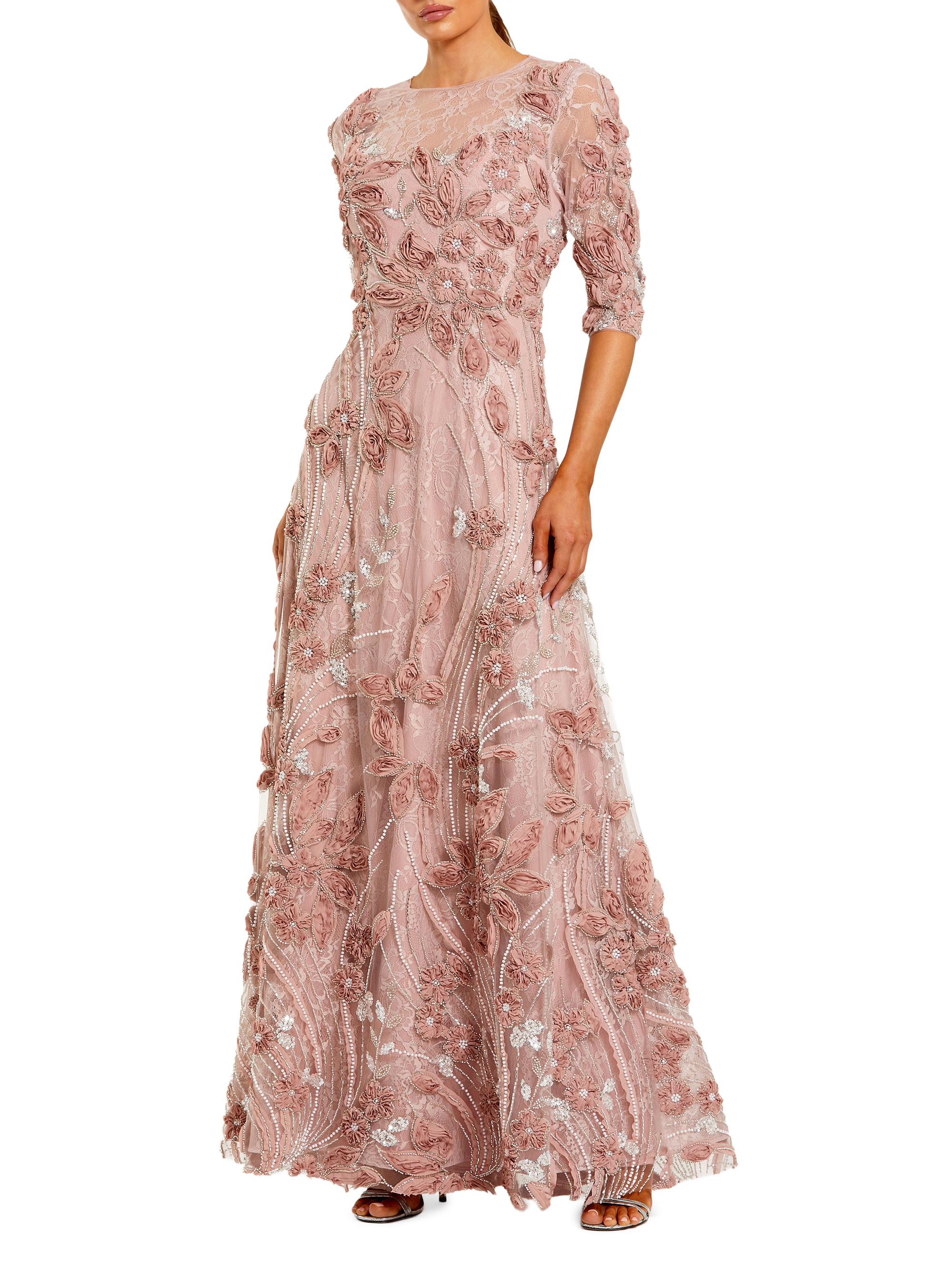 Mac Duggal Women's Petite Floral Embroidered A-Line Gown - Mocha Petite 14