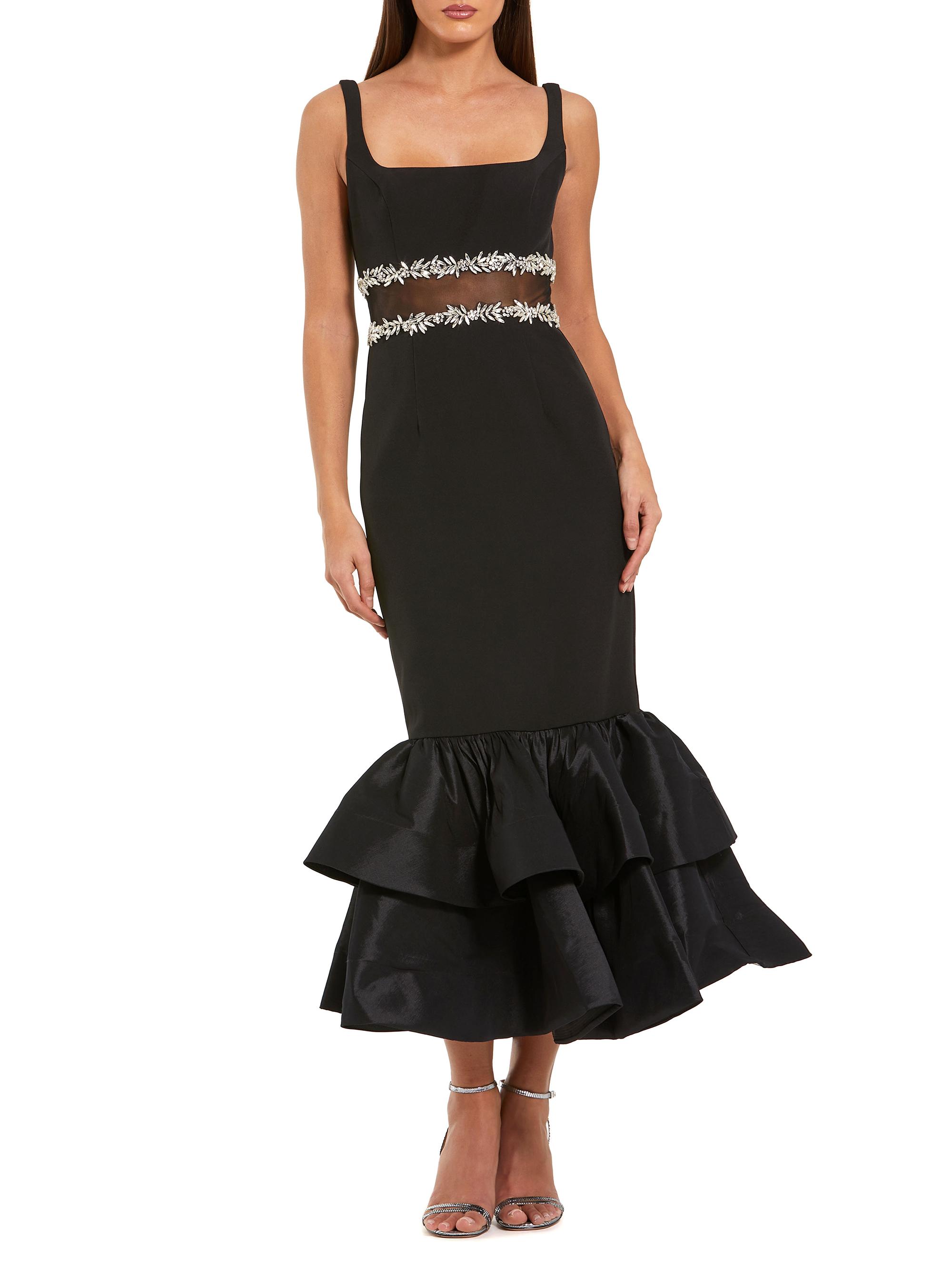 Mac Duggal Women's Petite Leena 2 Embellished Crepe Mermaid Midi-Dress - Black Petite 12