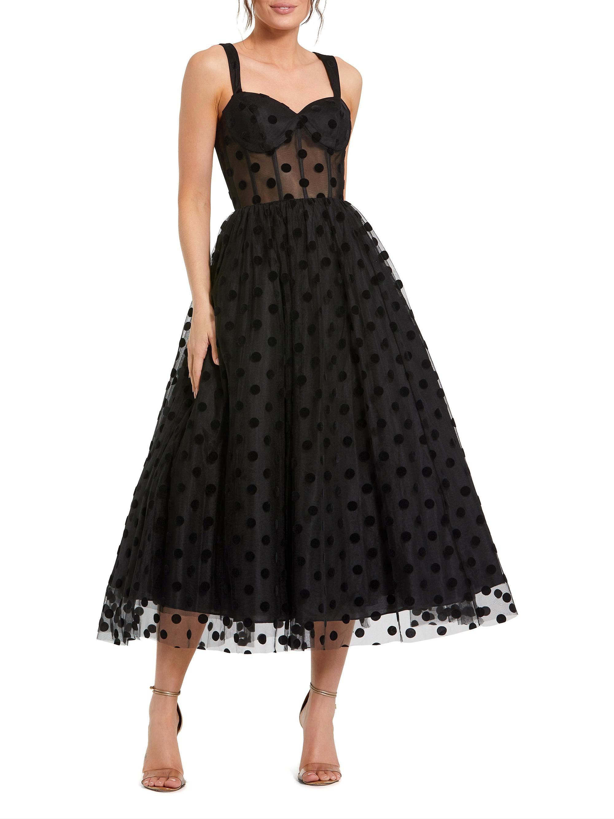 Mac Duggal Women's Petite Leena 2 Polka Dot A-Line Midi-Dress - Black Petite 14
