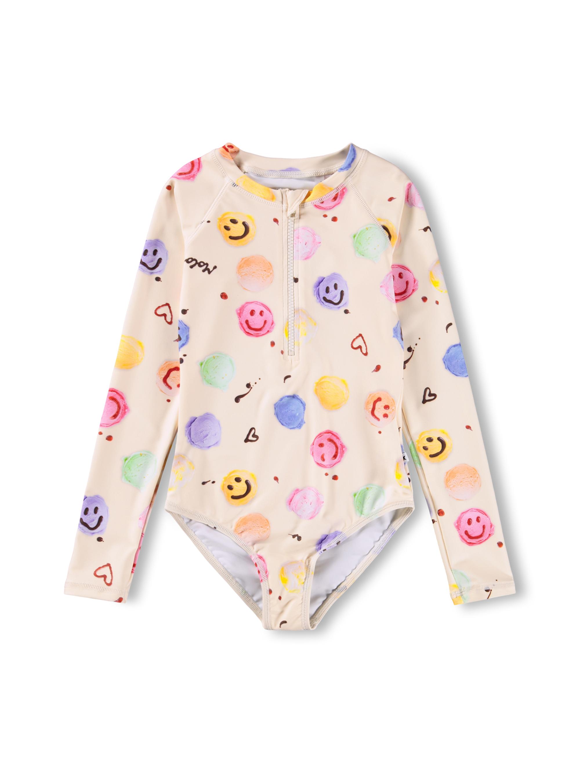 Molo Little Girl's & Girl's Smiley Face Long-Sleeve Rashguard Swimsuit - Smile Scoops