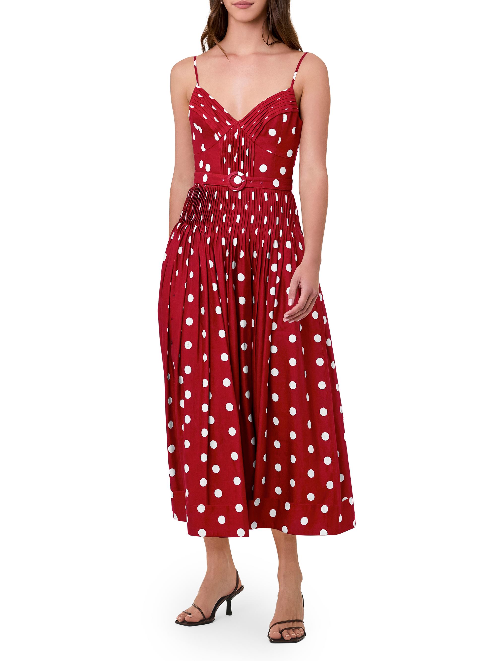 Nicholas the Label Mireille Belted Polka Dot Linen-Blend Midi