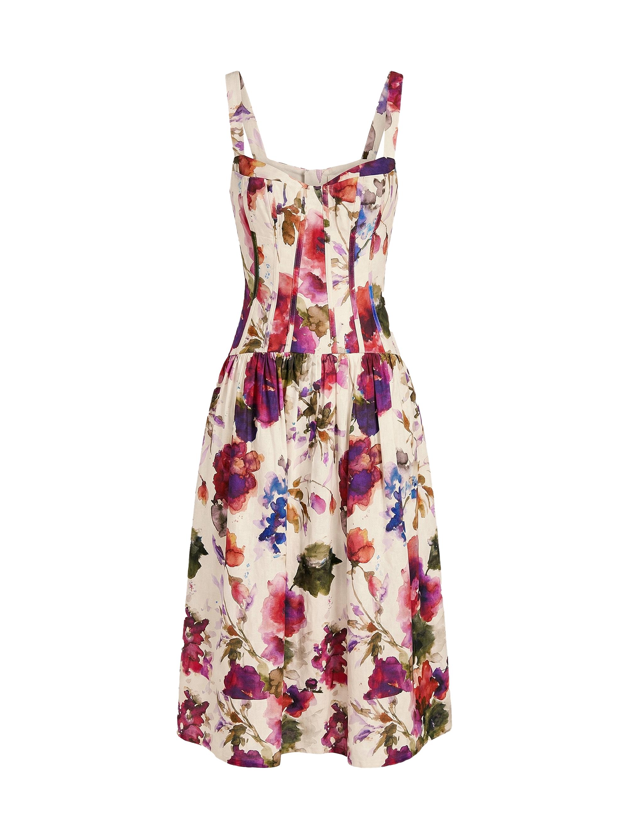 Nicholas the Label Women's Makenna Floral Linen-Blend Midi-Dress - Watercolor Floral