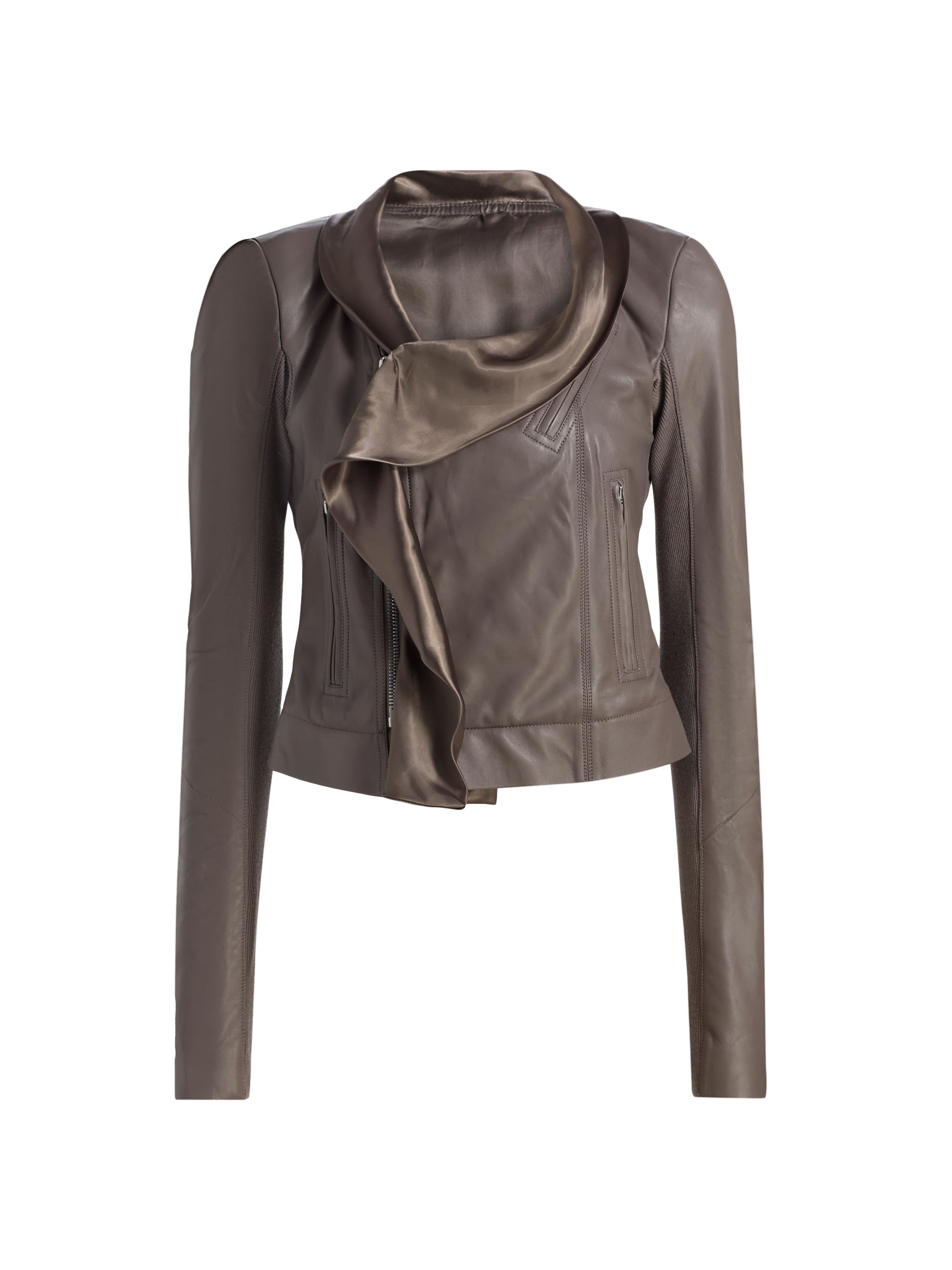 Rick Owens Women's Scarf Leather Biker Jacket - Dust