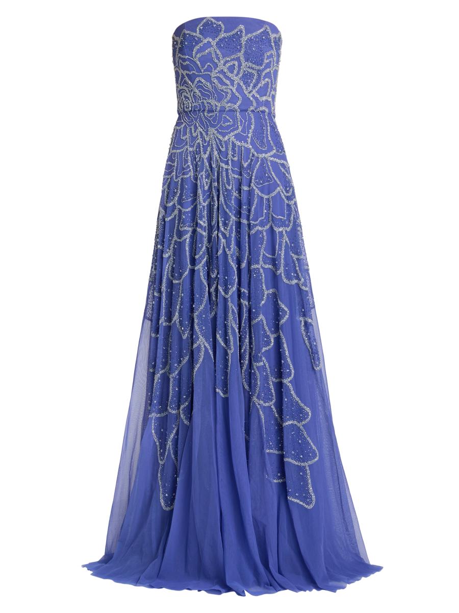 Theia Women's Ramona Strapless Ombré Beaded Gown In Blue