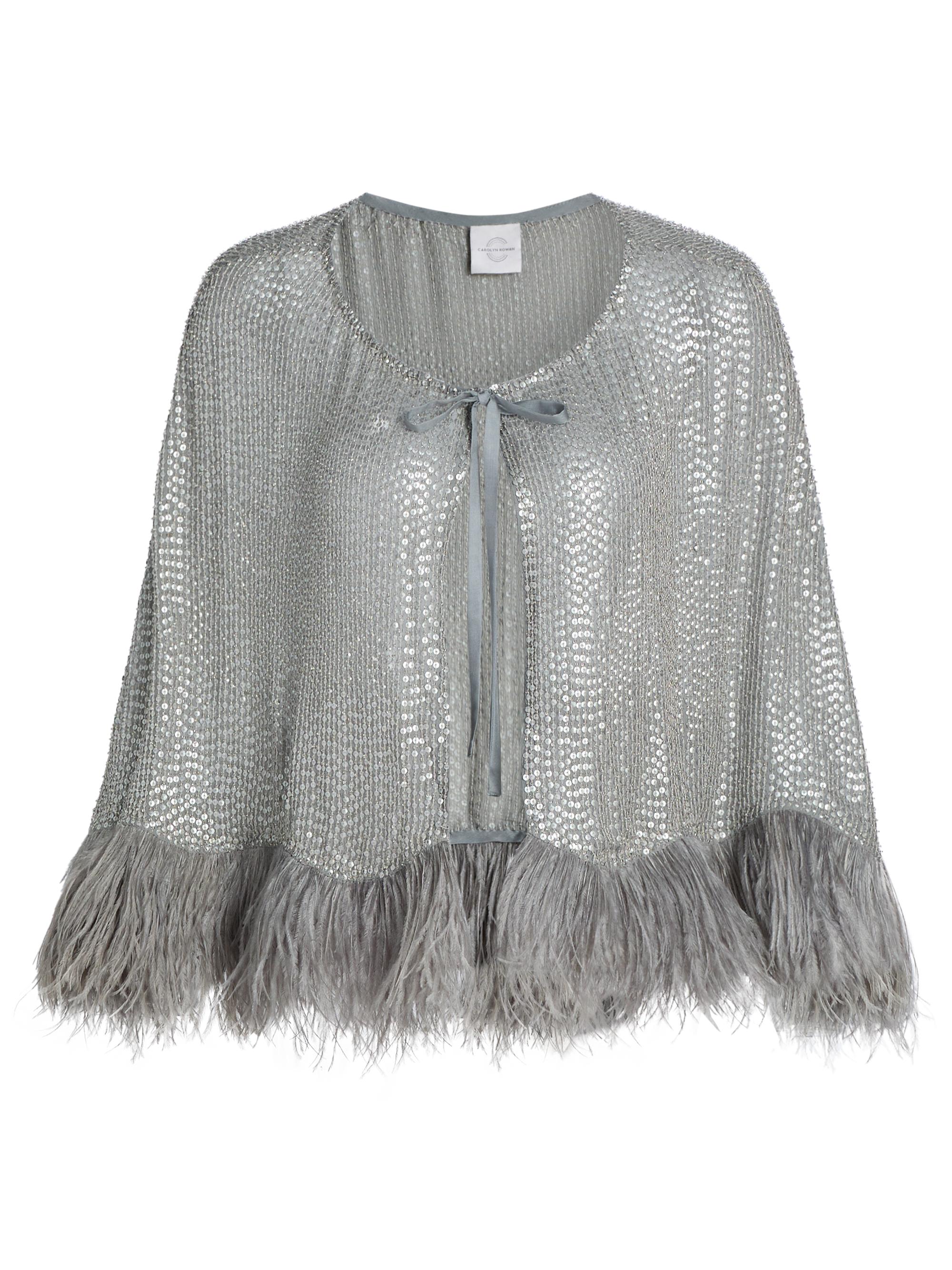 Carolyn Rowan Collection Women's Beaded & Ostrich Feather Silk Chiffon Cape - Grey
