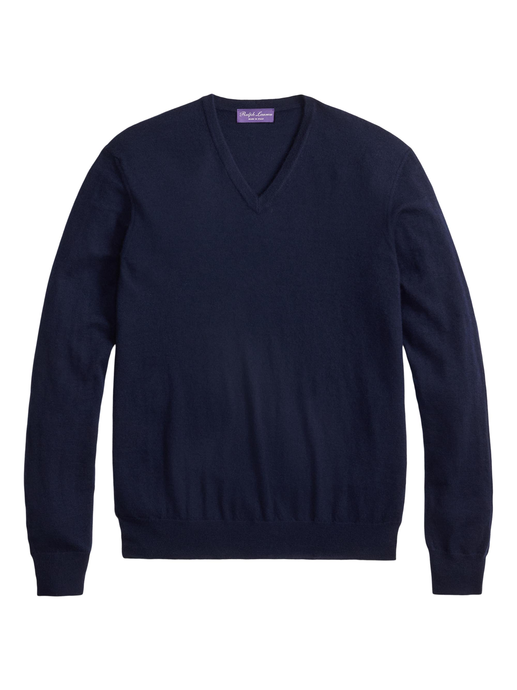 Ralph Lauren Purple Label Men's Cashmere Jersey V-Neck Sweater - Classic Chairman Navy