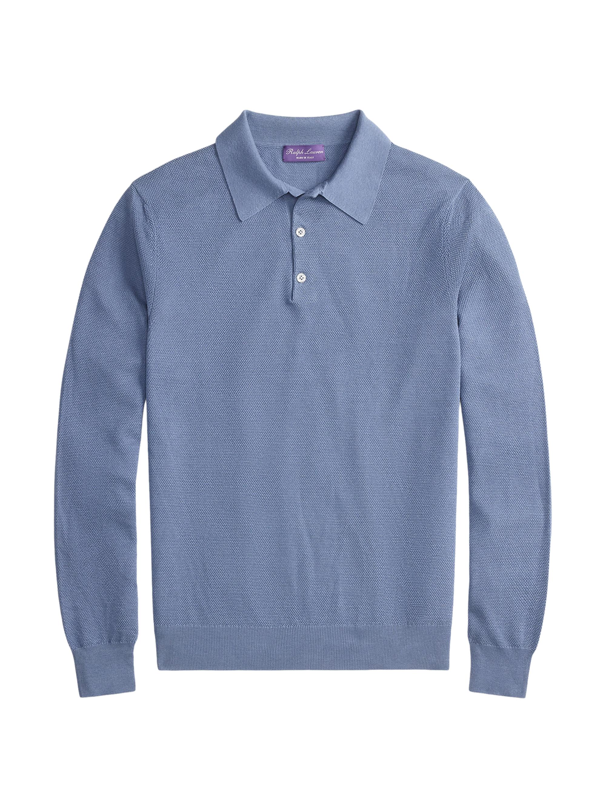 Ralph Lauren Purple Label Men's Polo-Collar Silk-Cotton Sweater - Soft Blue