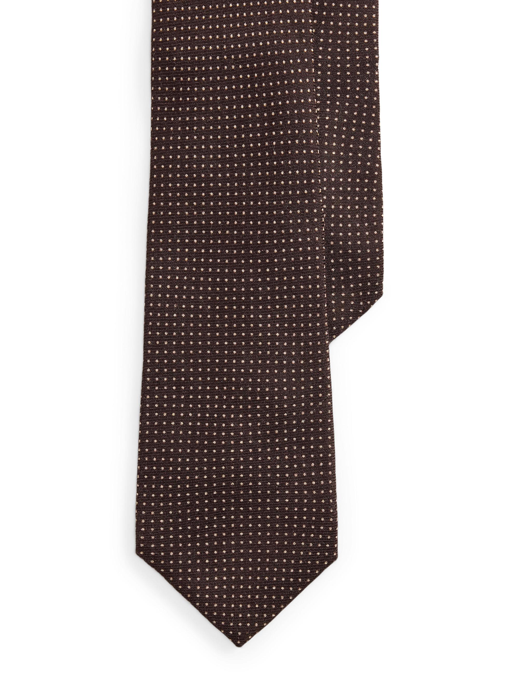 Ralph Lauren Purple Label Men's Pin Dot Cashmere-Silk Tie - Luggage Brown