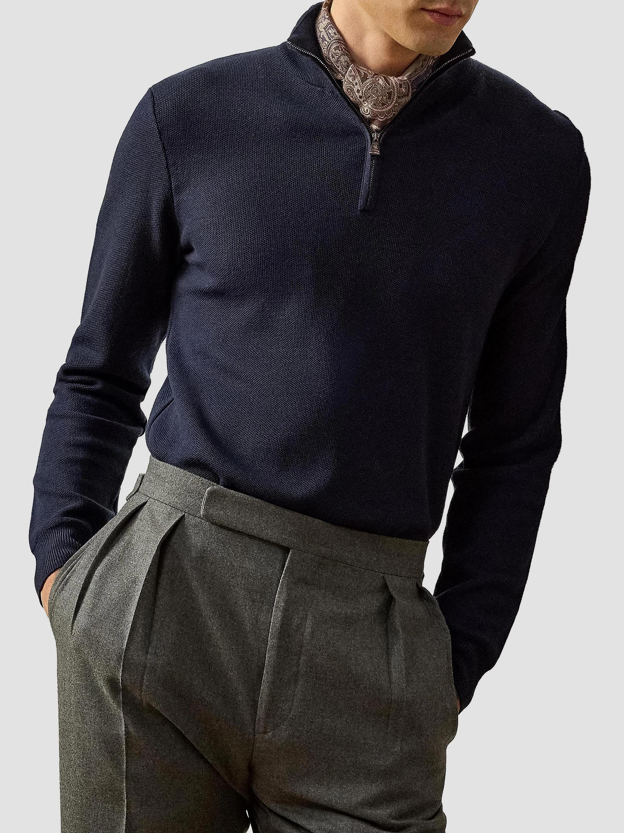Ralph Lauren Purple Label Piqué-Knit Wool Quarter-Zip Sweater