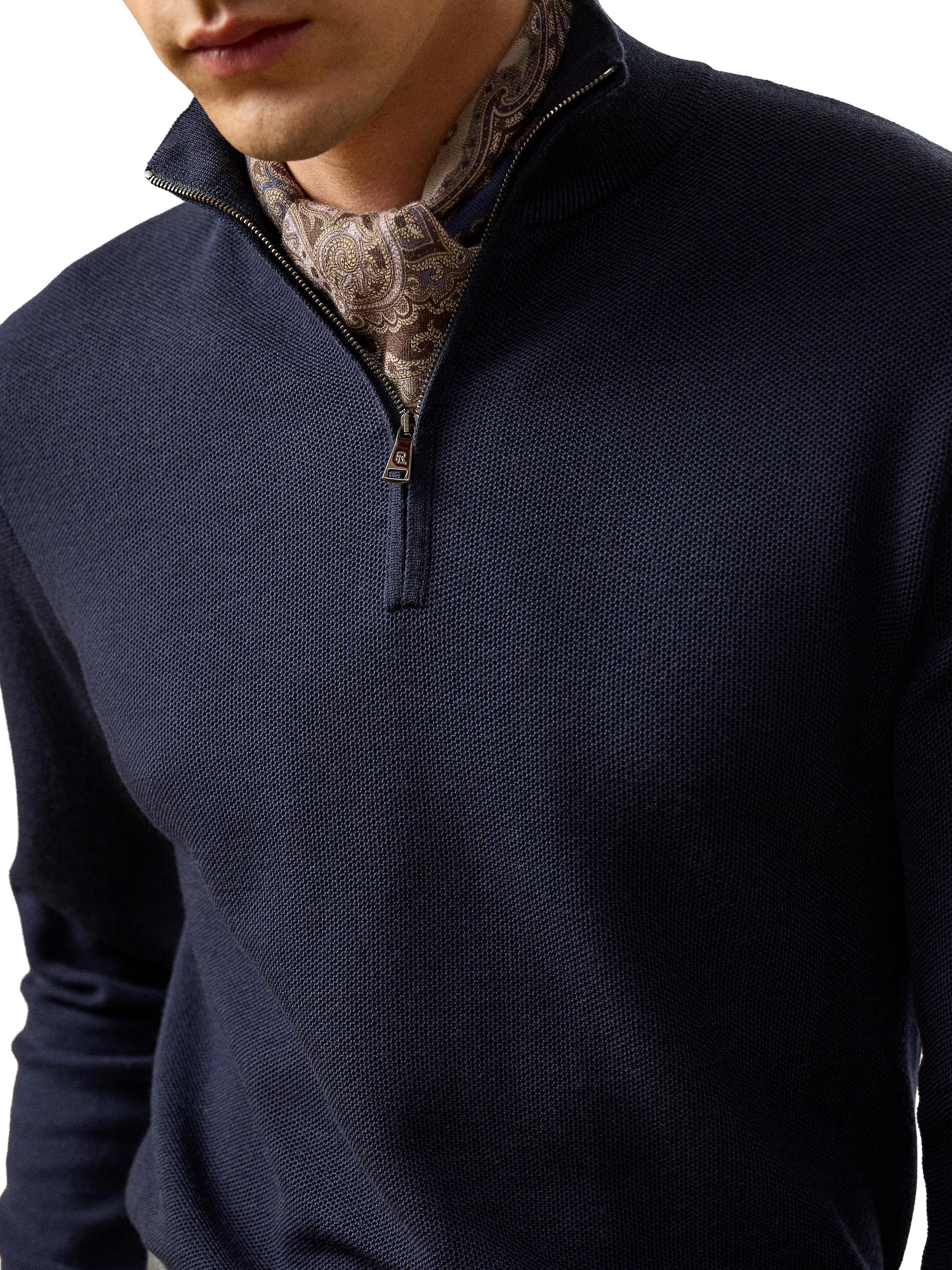 Ralph Lauren Purple Label Piqué-Knit Wool Quarter-Zip Sweater