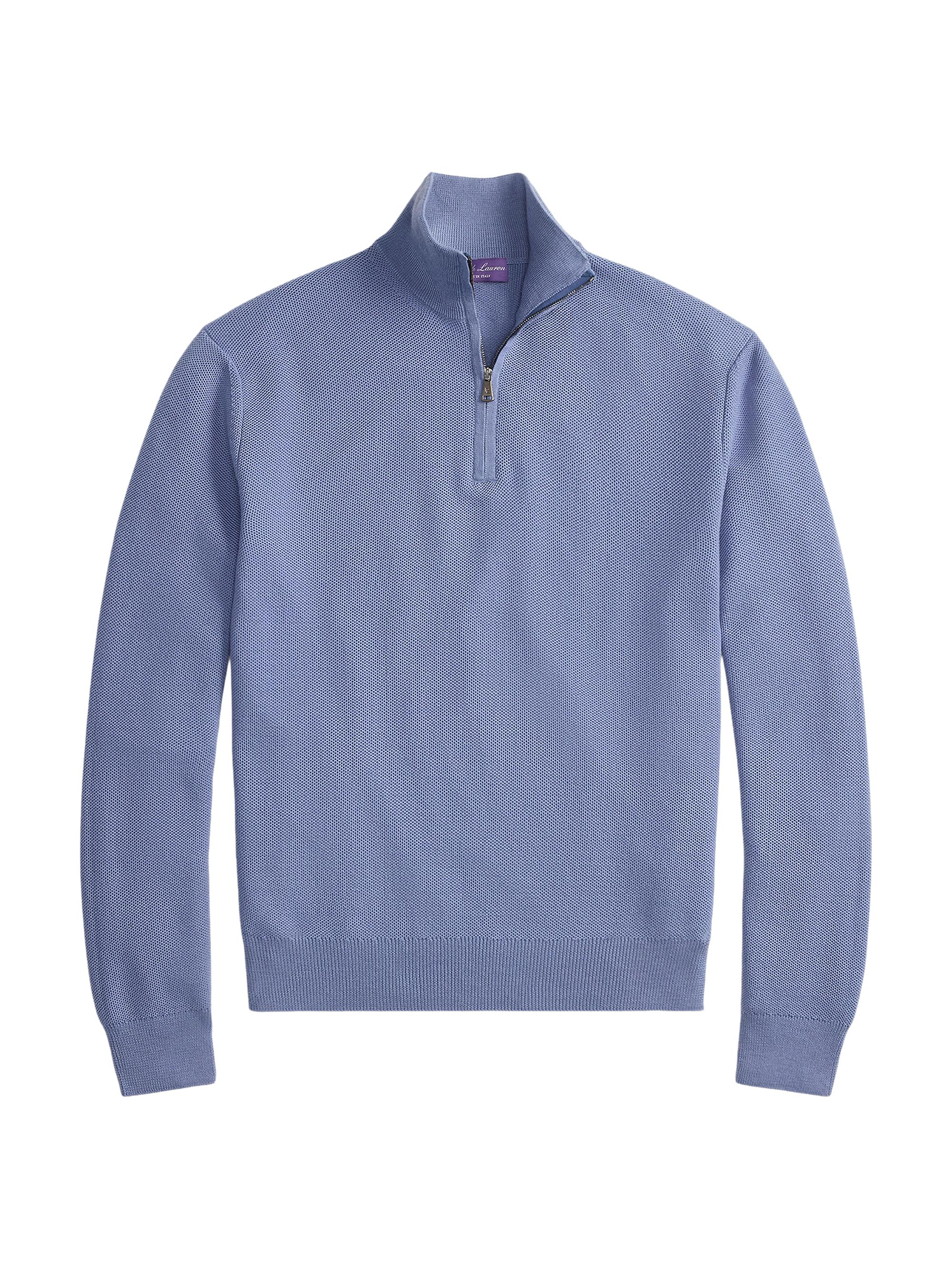 Ralph Lauren Purple Label Men's Piqué-Knit Wool Quarter-Zip Sweater - Soft Blue