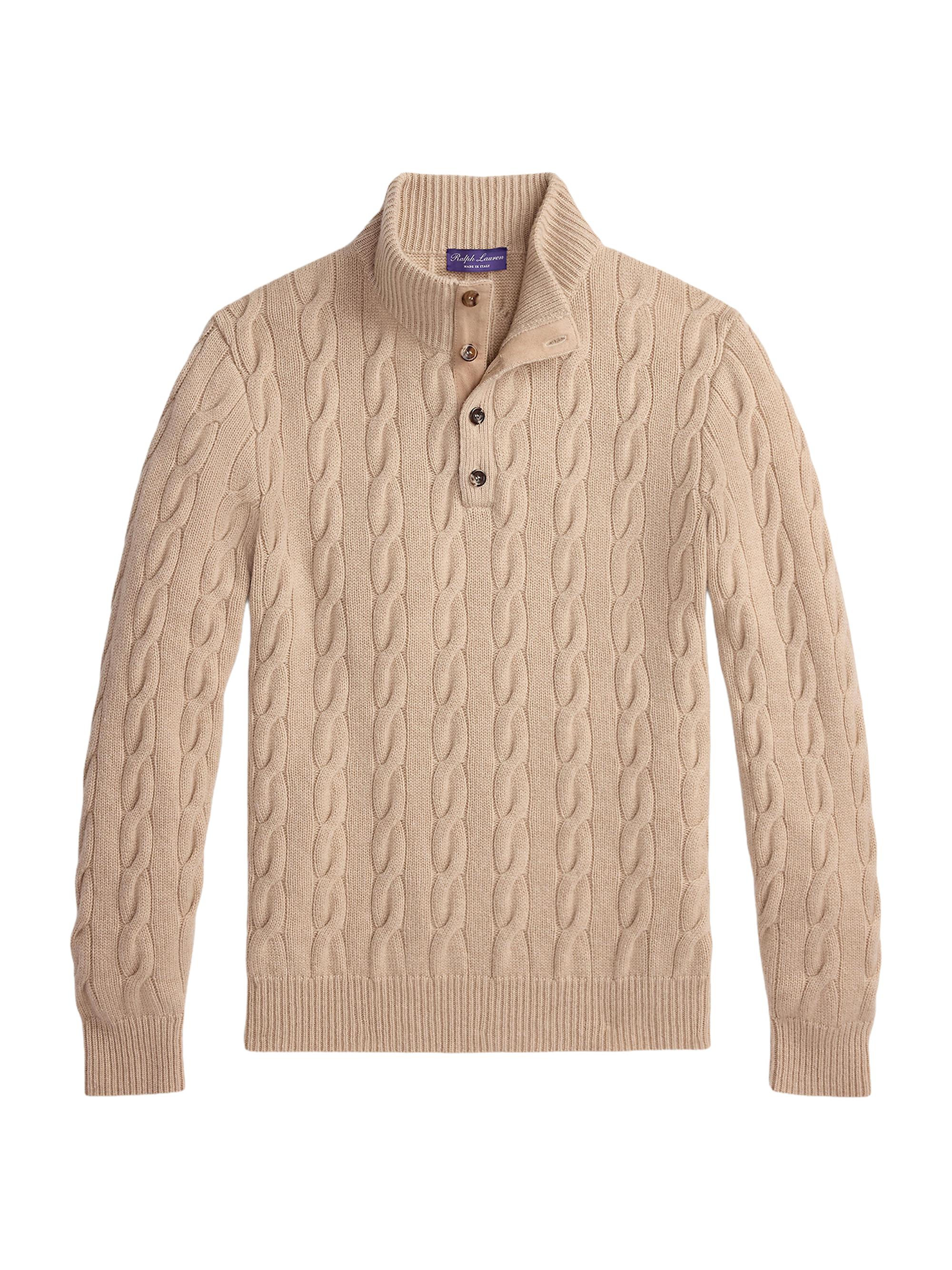 Ralph Lauren Purple Label Men's Cable-Knit Mockneck Cashmere Sweater - Champagne Melange