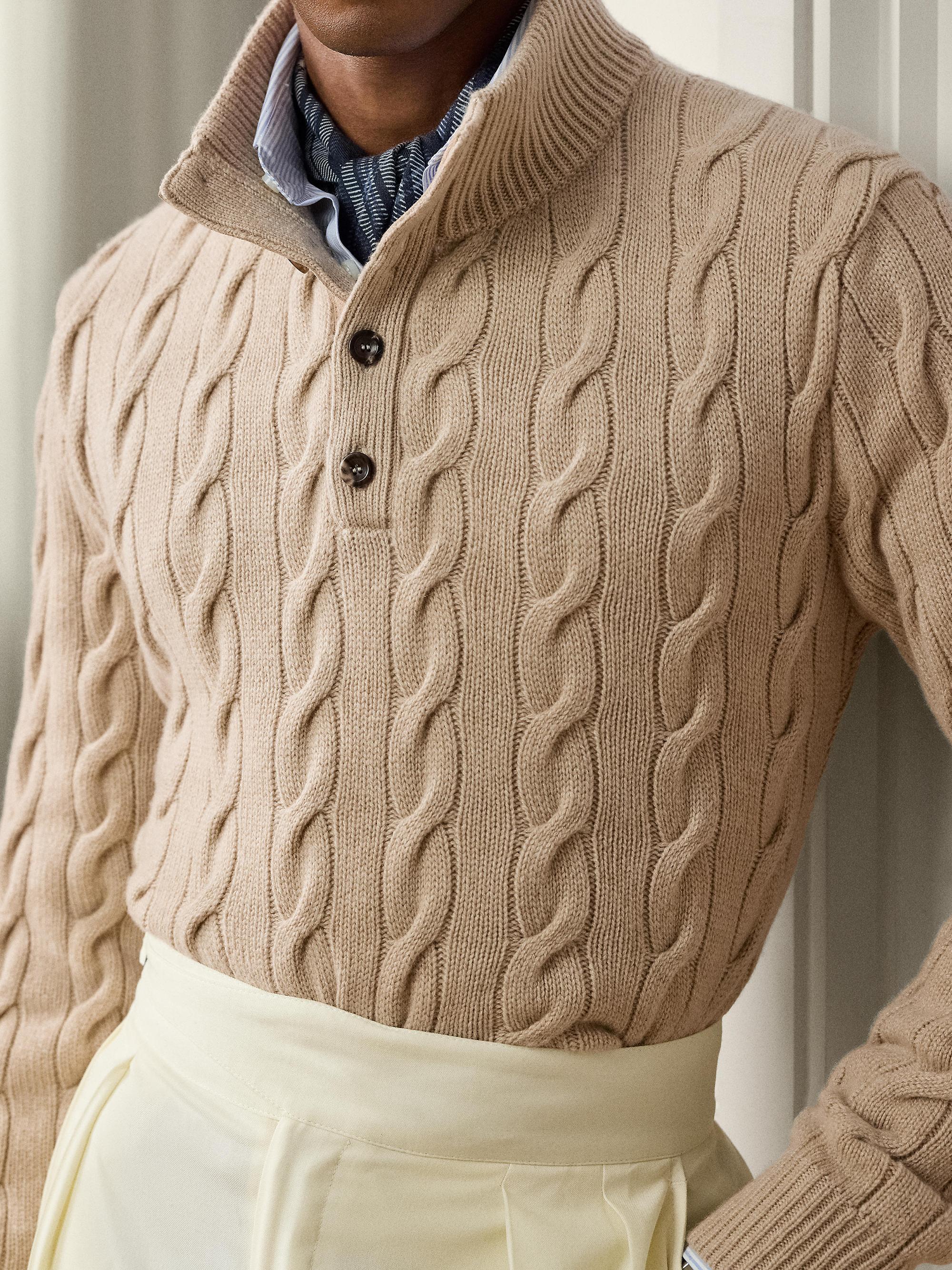 Ralph Lauren Purple Label Cable-Knit Mockneck Cashmere Sweater