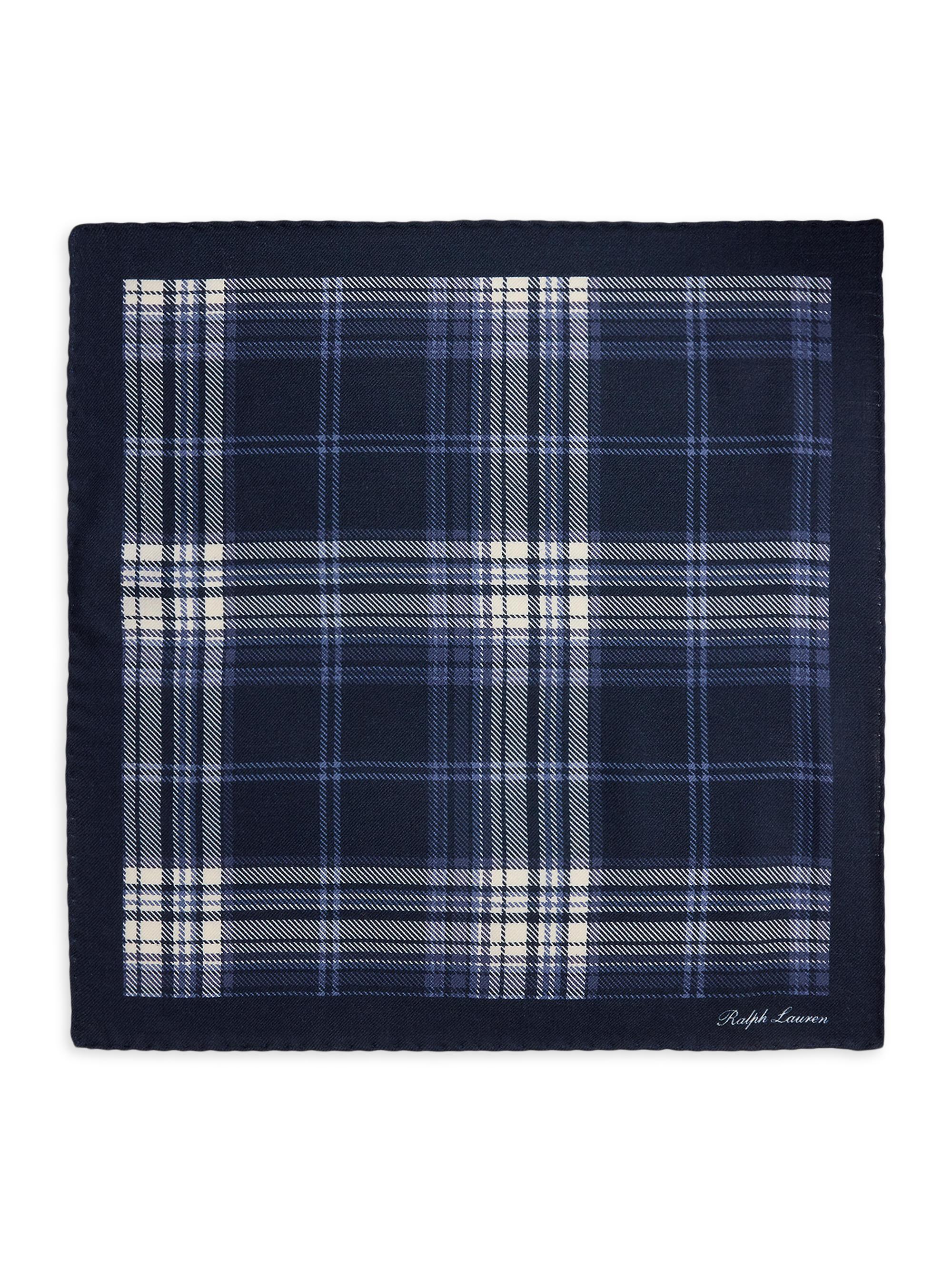 Ralph Lauren Purple Label Men's Plaid Cashmere-Silk Pocket Square - Navy