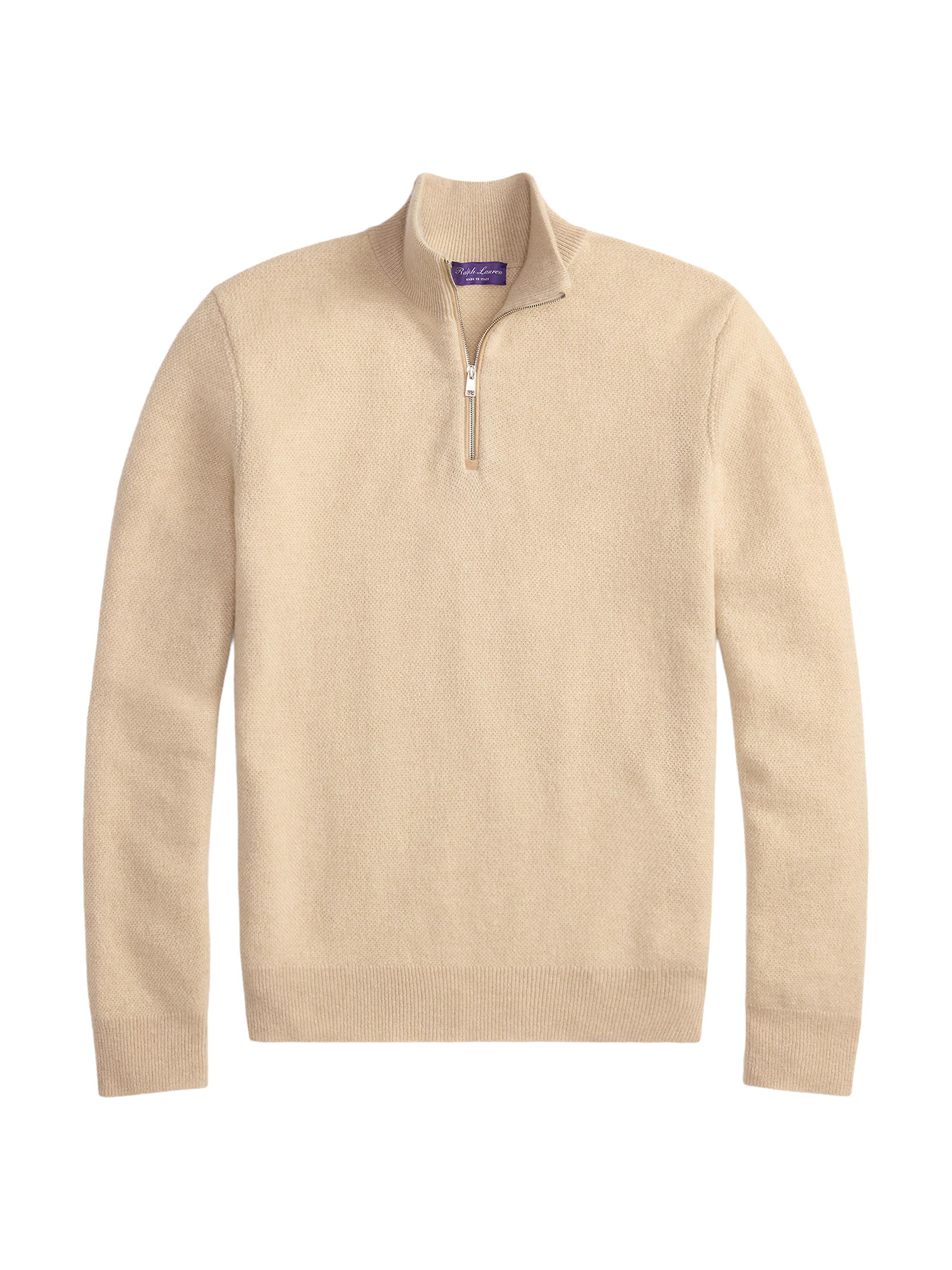 Ralph Lauren Purple Label Men's Birdseye Cashmere Quarter-Zip Sweater - Champagne Melange