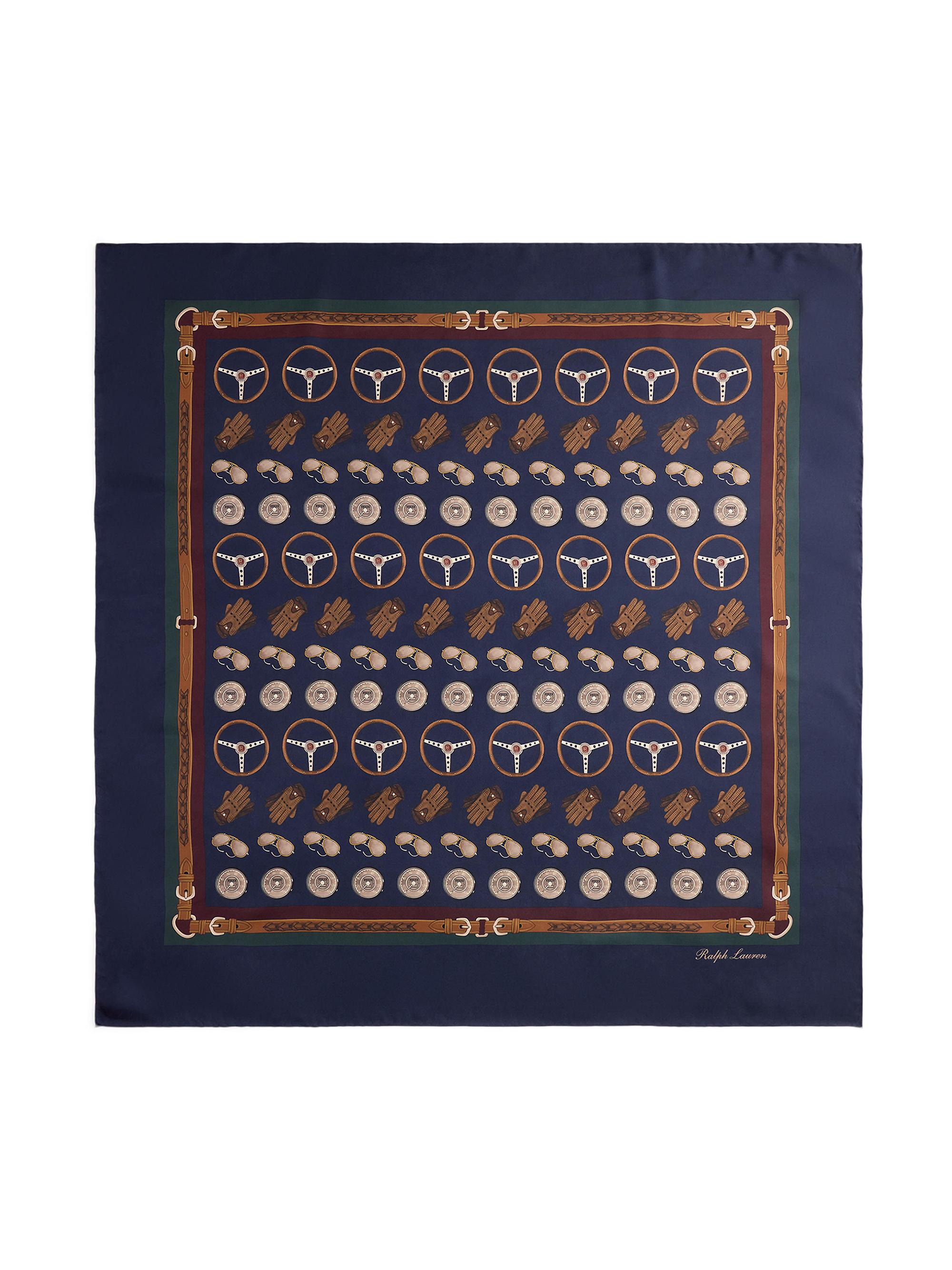 Ralph Lauren Purple Label Men's Automotive Silk Square Scarf - Navy Multi