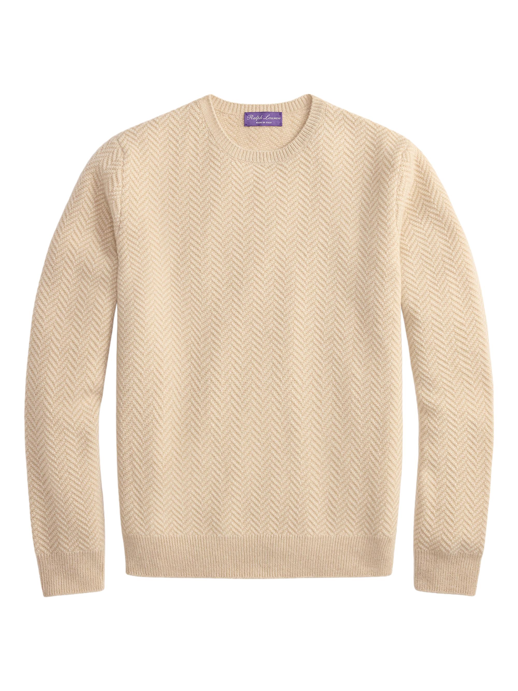 Ralph Lauren Purple Label Men's Textured Herringbone Cashmere Sweater - Grey Melange