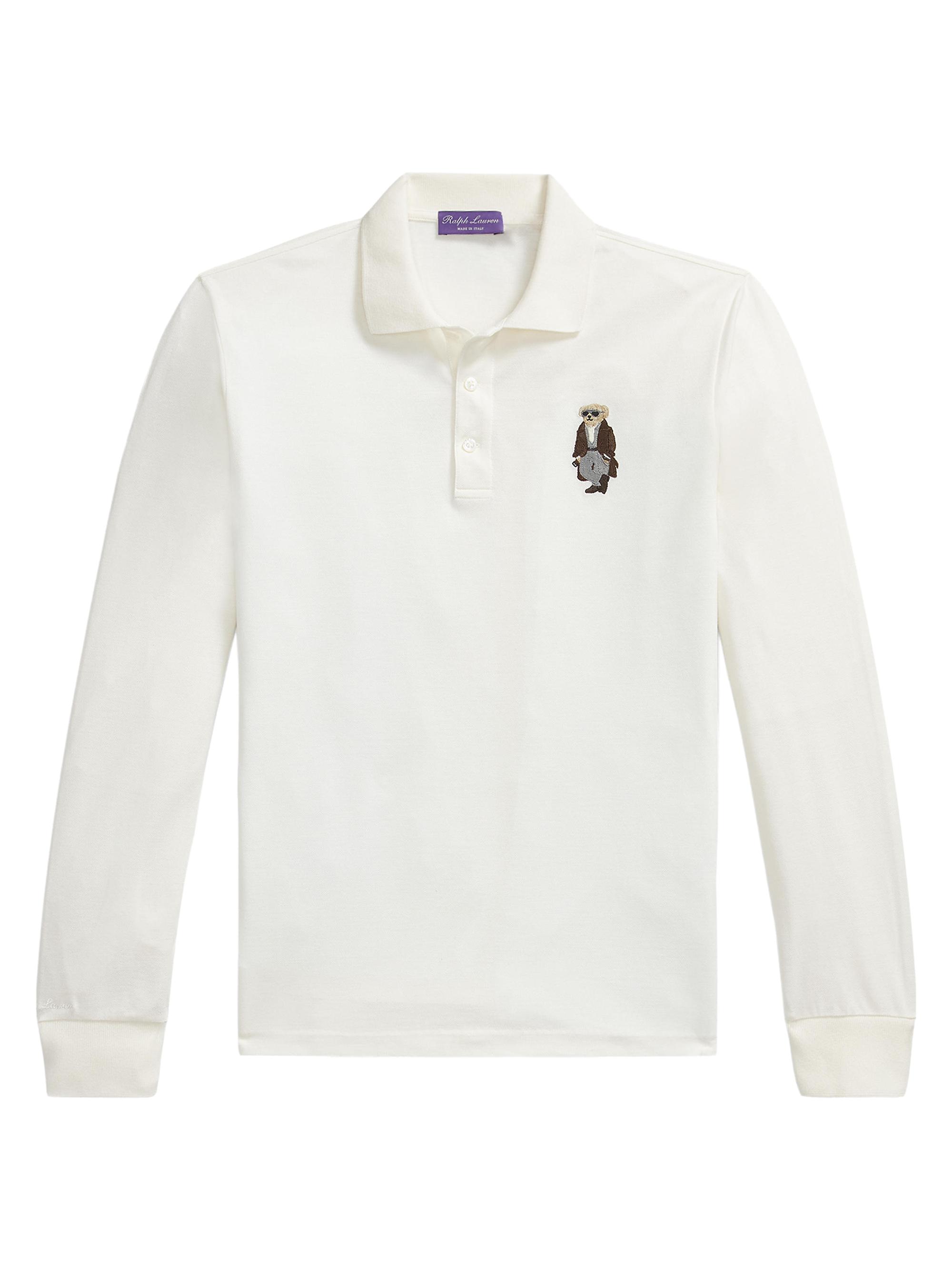 Ralph Lauren Purple Label Men's Polo Bear Cotton-Cashmere Polo Shirt - Classic White