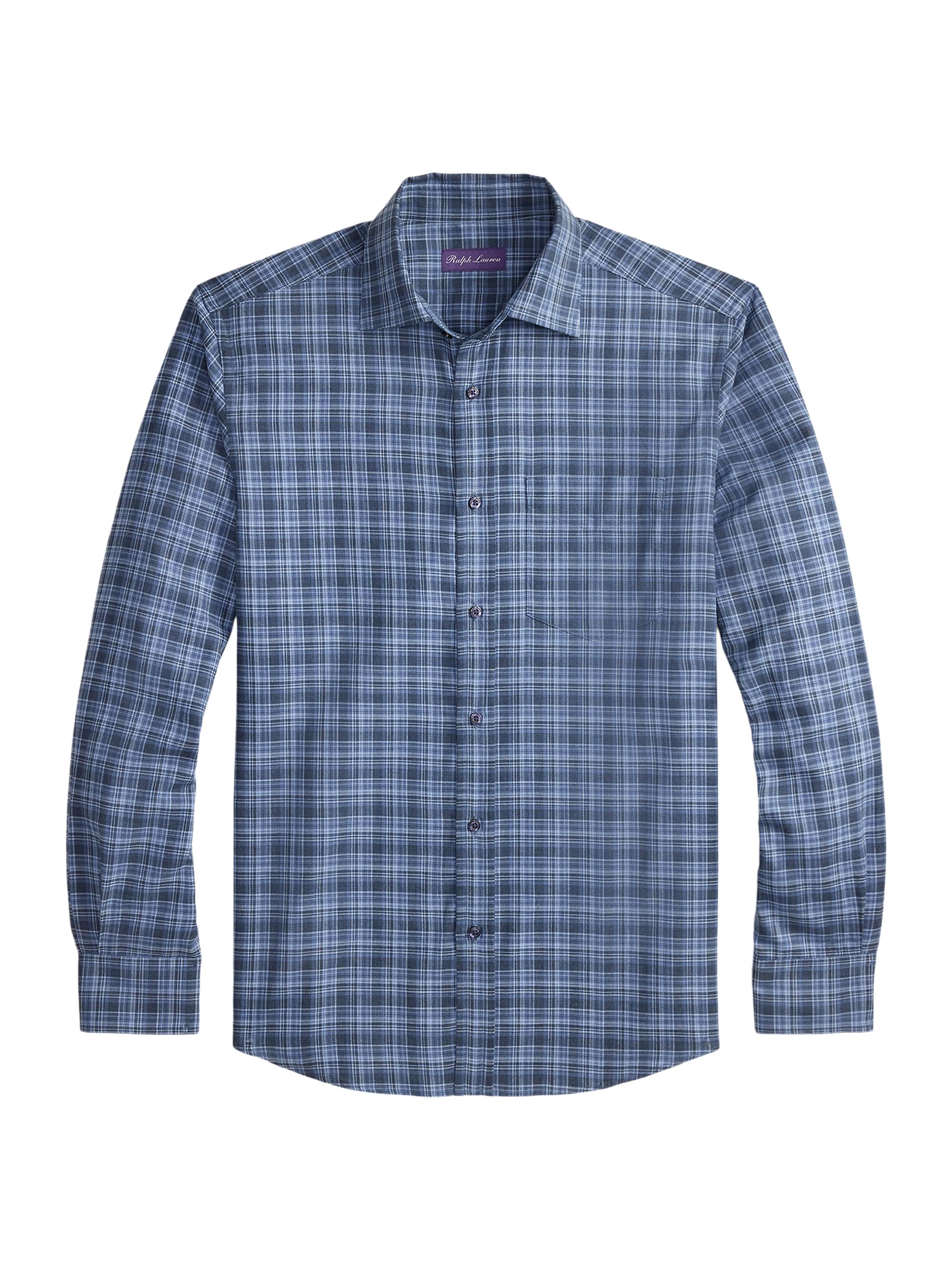 Ralph Lauren Purple Label Men's Aston Brushed Cotton Plaid Button-Front Shirt - Vintage Indigo Plaid