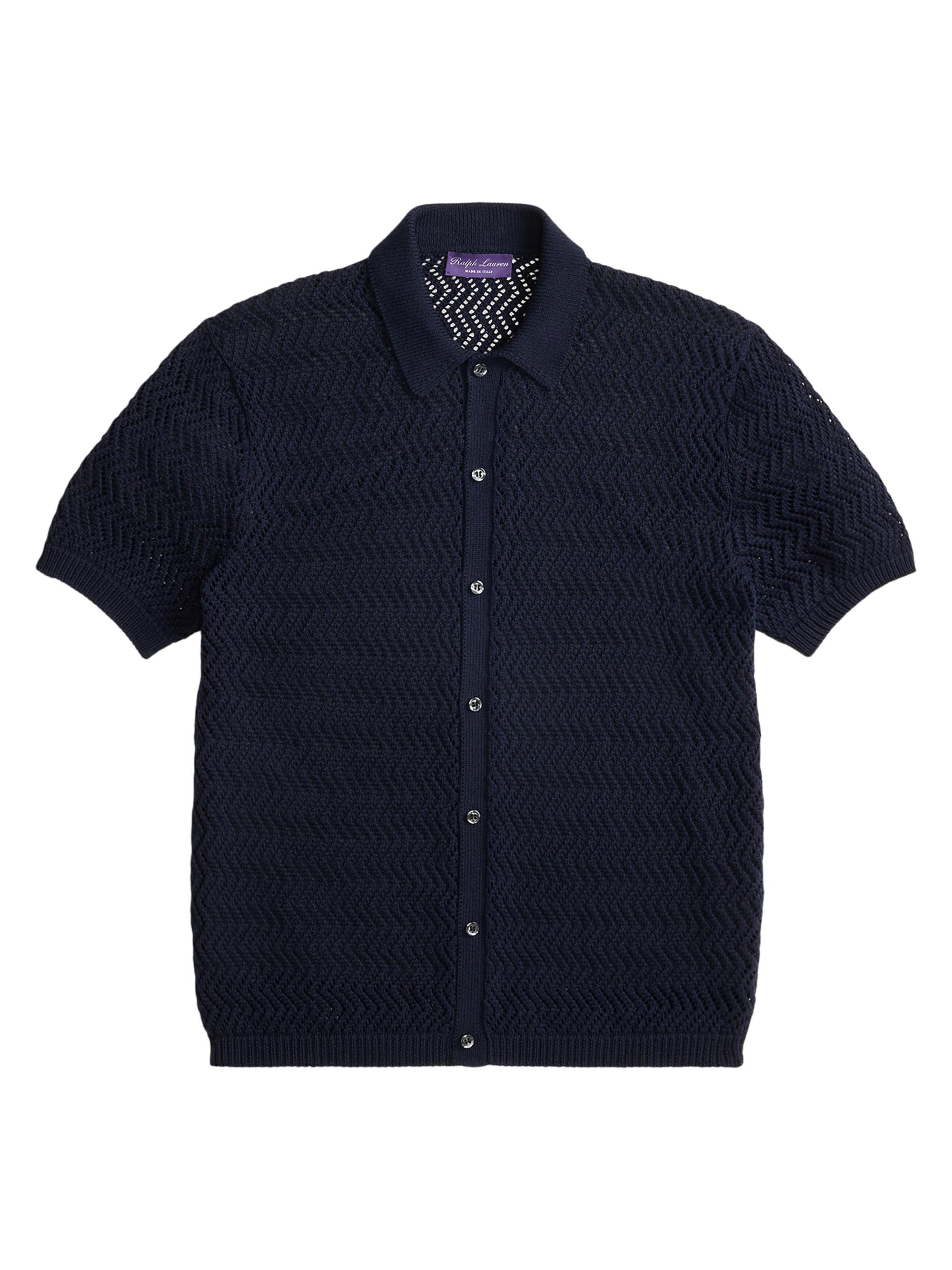 Ralph Lauren Purple Label Men's Textured Cotton Short-Sleeve Cardigan - Classic Chairman Navy