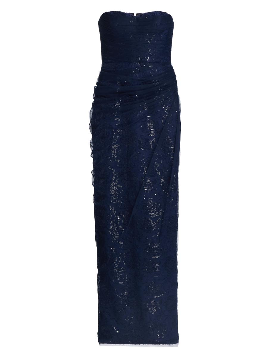 Theia Women's Mal Beaded Lace Strapless Gown In Blue