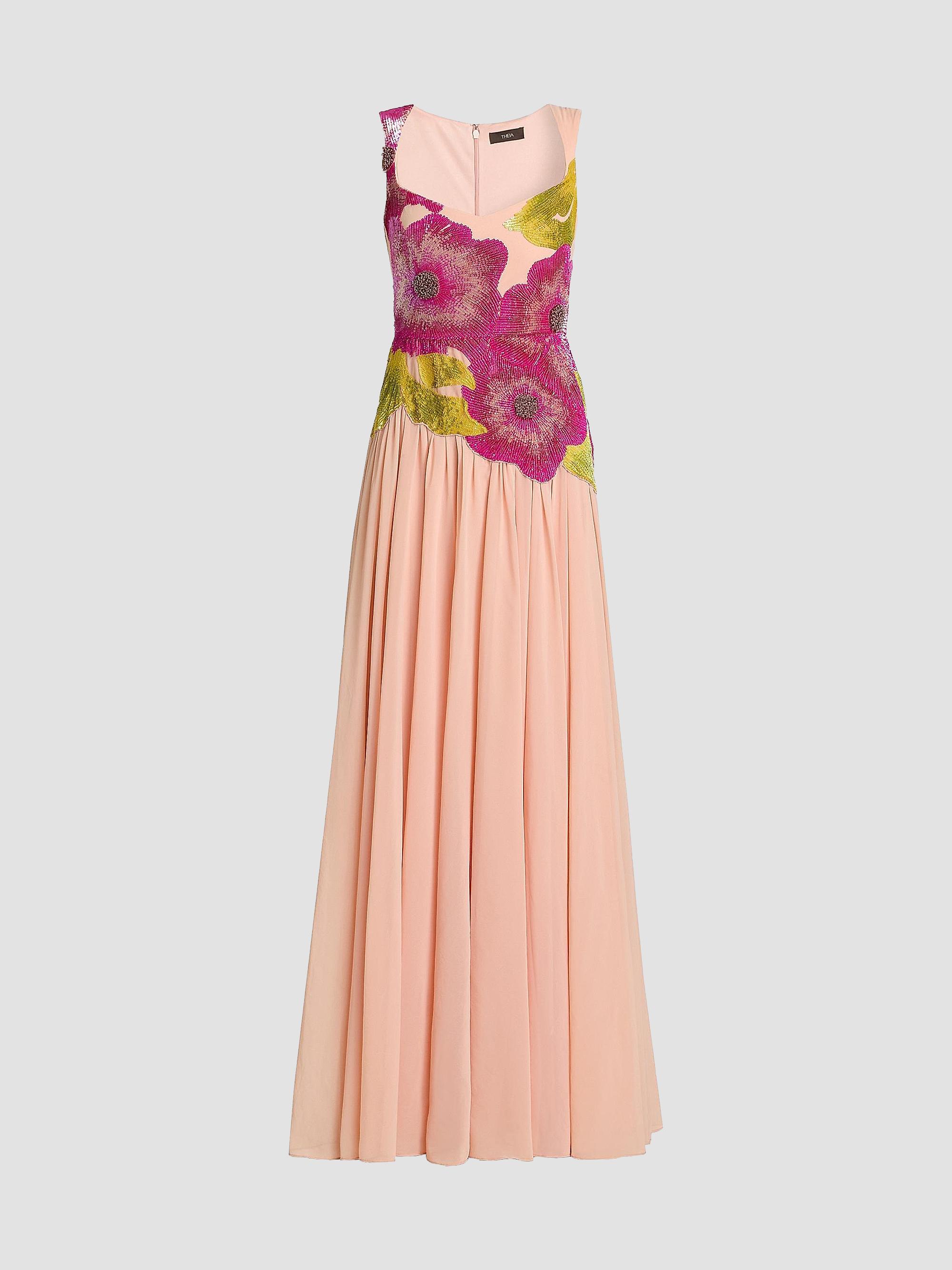 Theia Women's Sandie Floral-Embroidered Gown - Powder Blush
