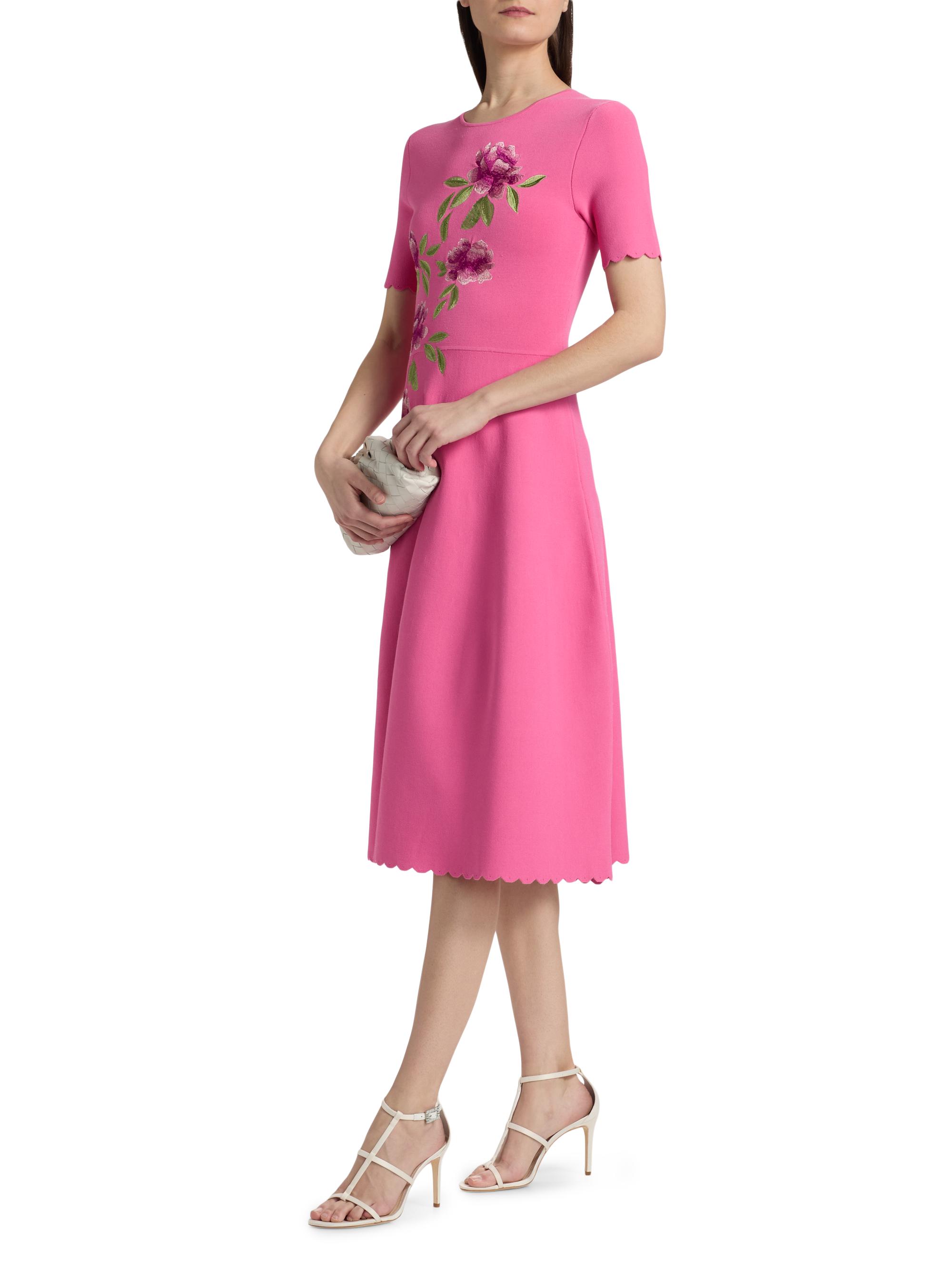 Theia Petunia Embroidered Knit Midi-Dress
