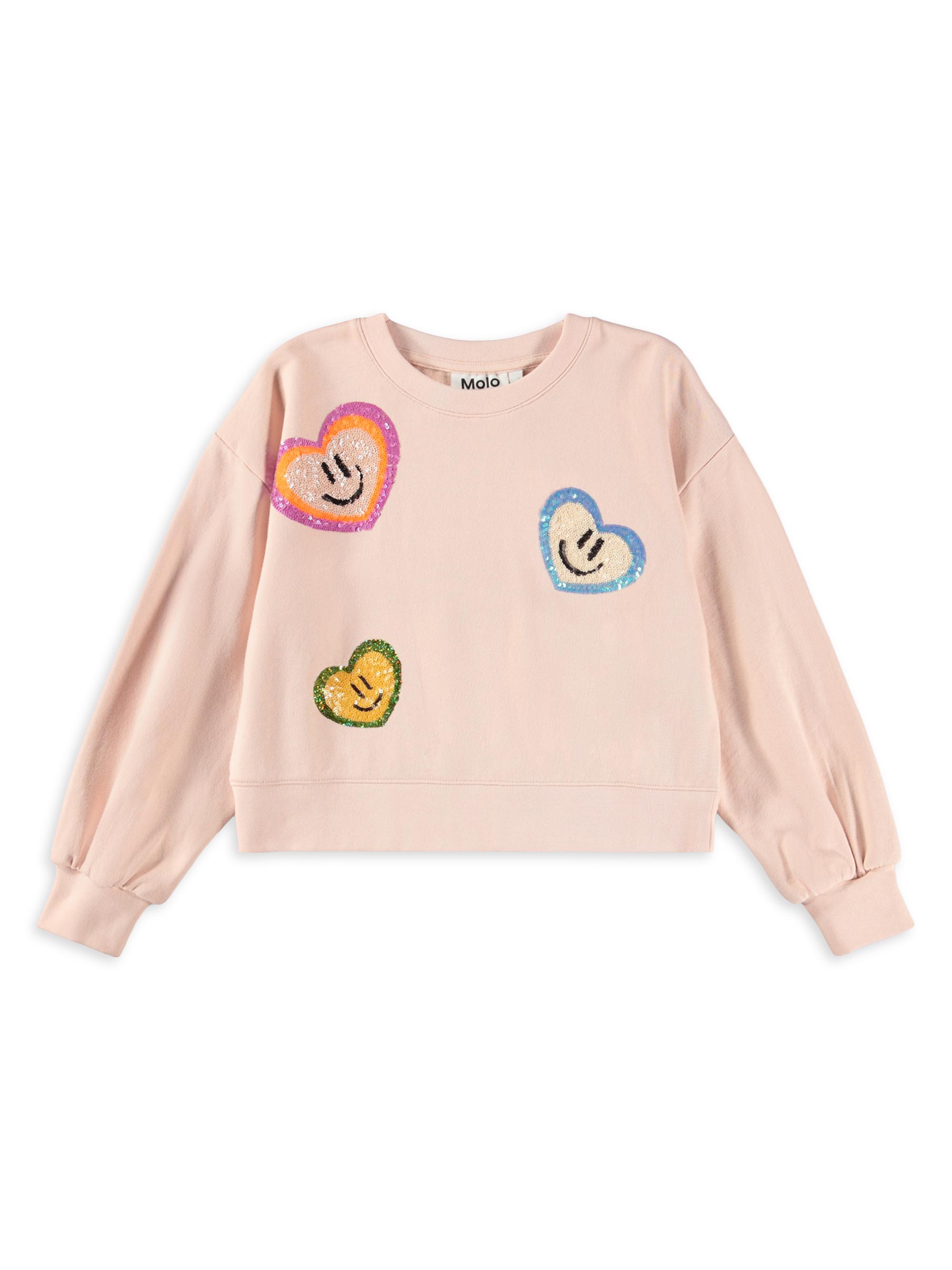 Molo Little Girl's & Girl's Miki Sequined Heart Sweatshirt - Petal Blush