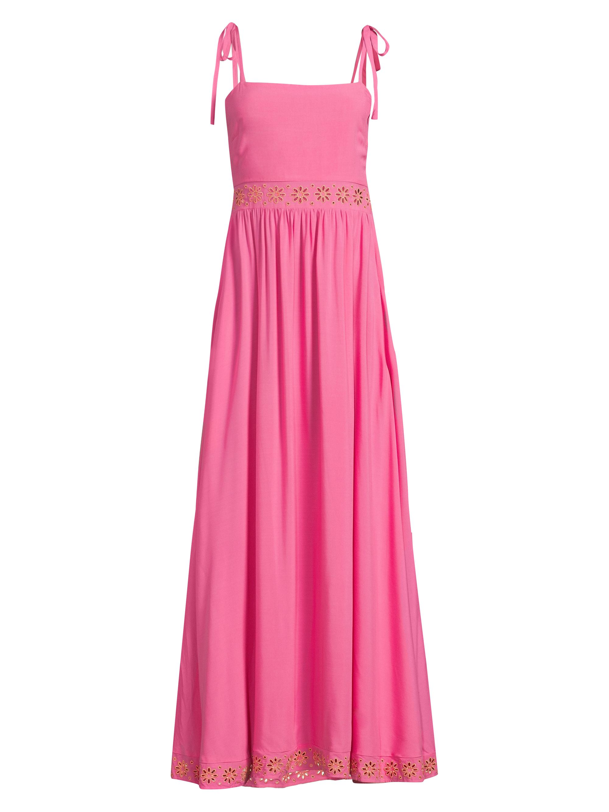strapless open back dress Puff Sleeve Front Button Ruffle Dress Hot Pink