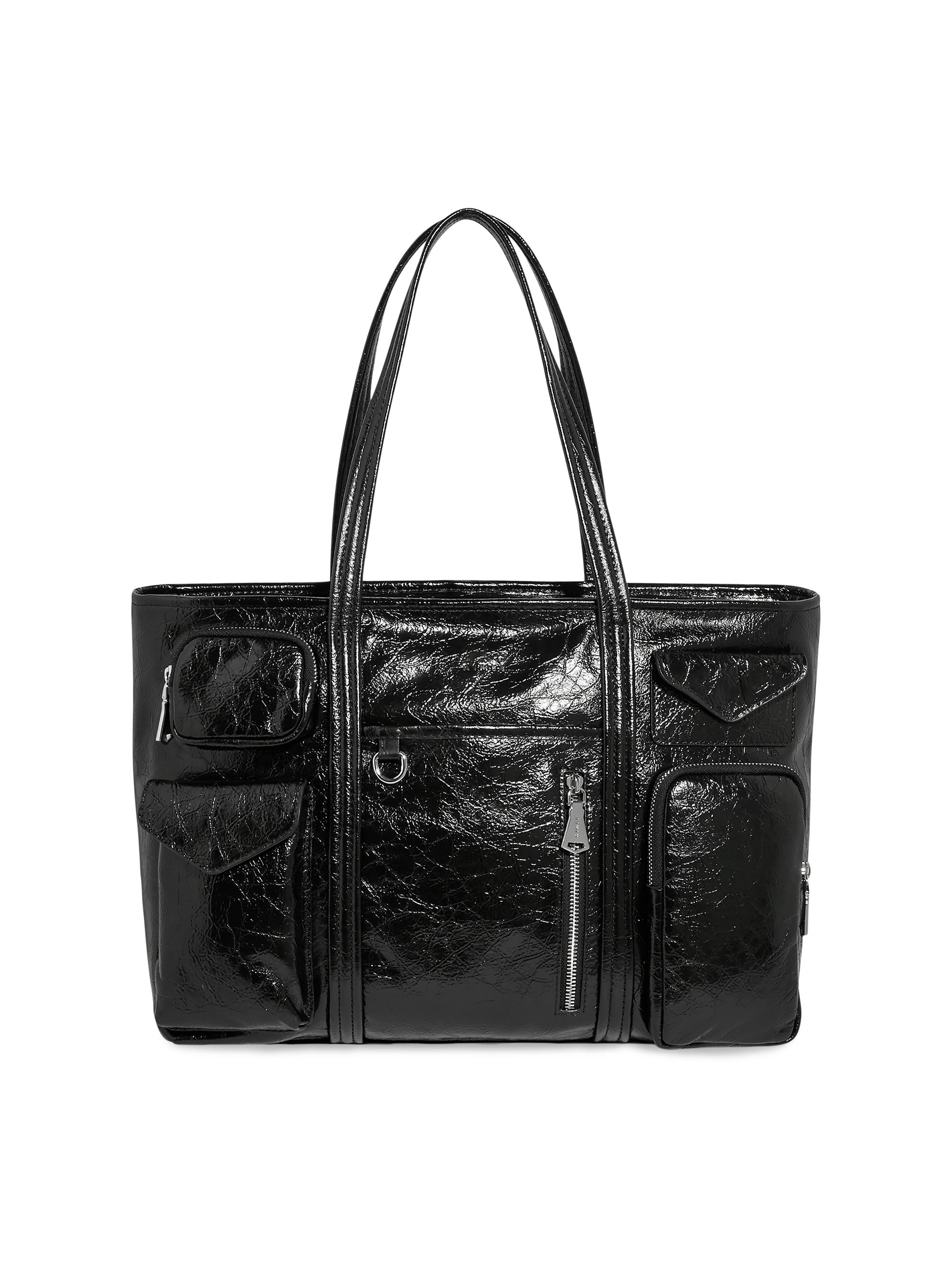 Aimee Kestenberg Women's Renegade  Leather Laptop Tote Bag - Black Crinkle