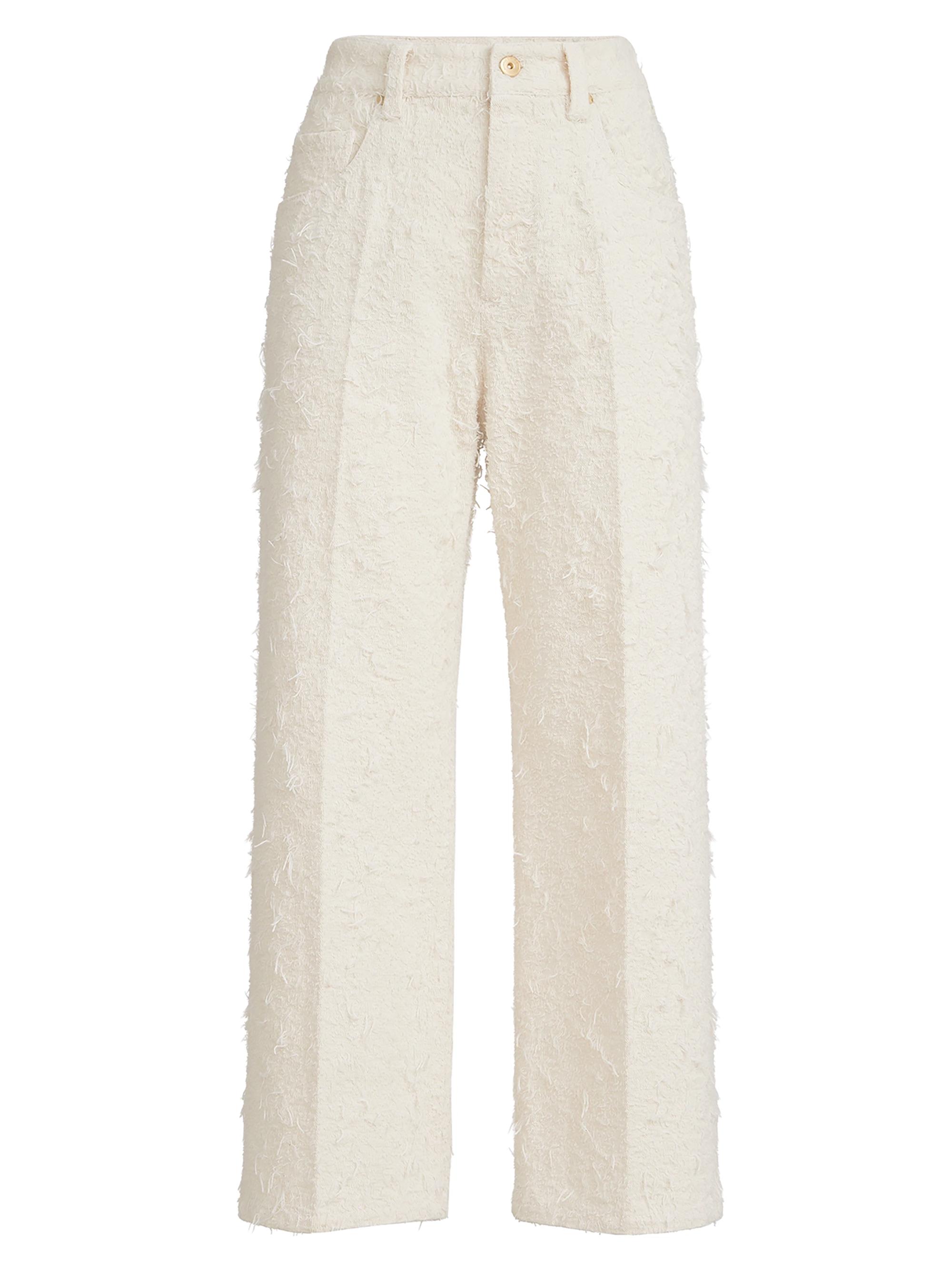 Brunello Cucinelli Women's Fuzzy Dyed Denim Contemporary Square Trousers with Monili -