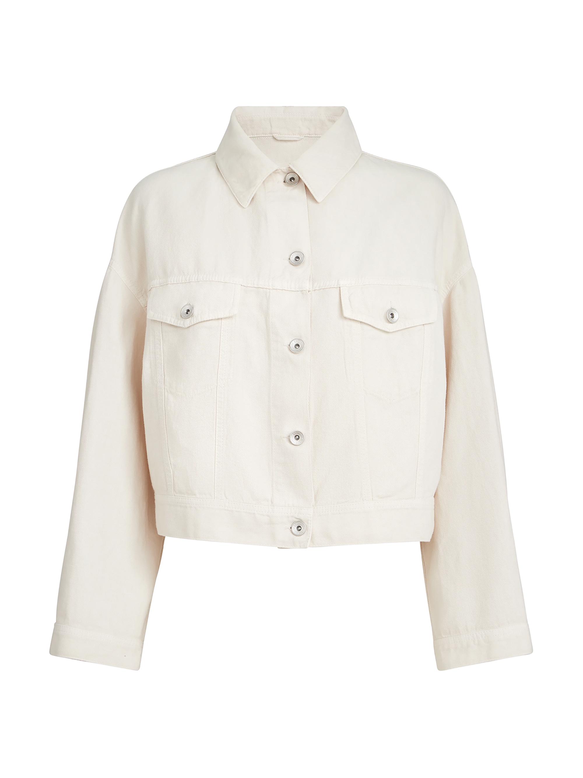 Brunello Cucinelli Women's Garment Dyed Outerwear Jacket in Cotton and Linen Cover with Monili - Chalk